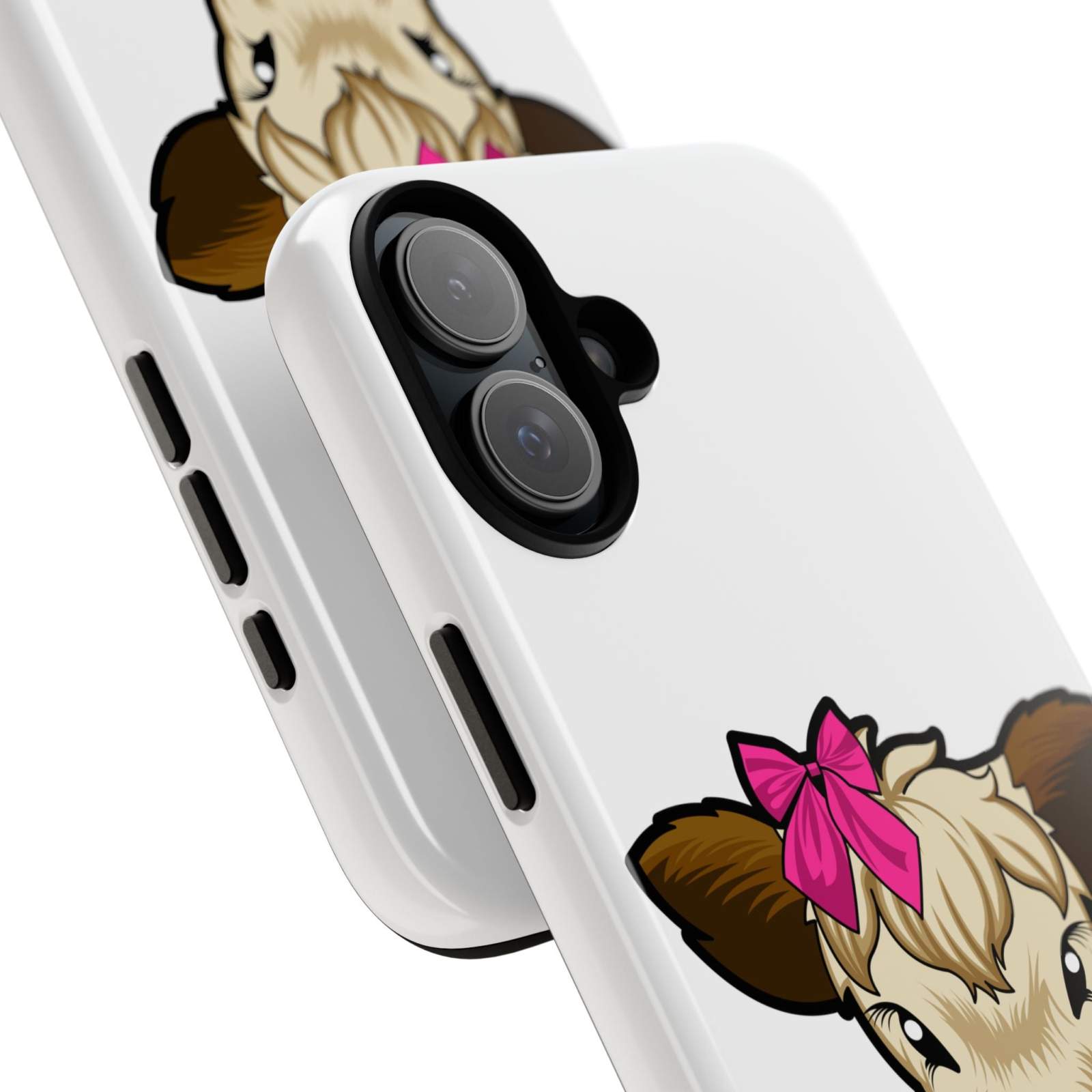 Cute cow phone case with red bow, perfect farm animal lover gift, durable and stylish design.