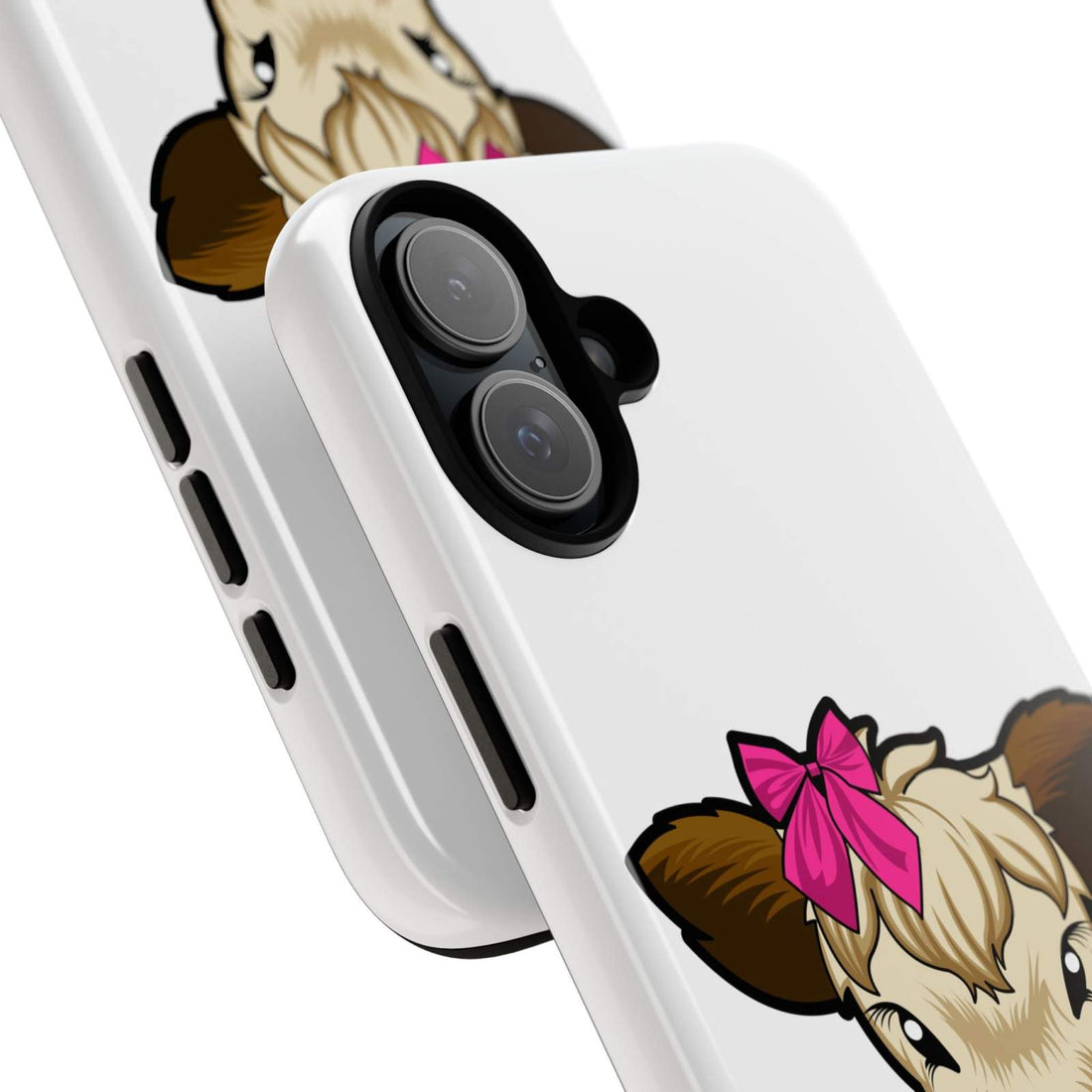 Cute cow phone case with red bow, perfect farm animal lover gift, durable and stylish design.