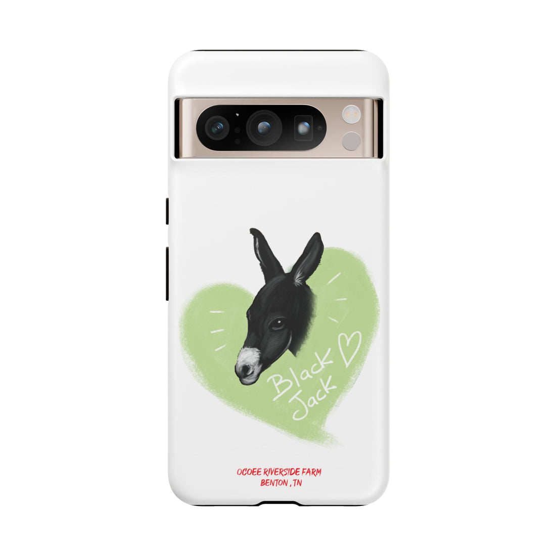 A donkey featuring the words "Black Jack" prominently displayed on its side at Ocoee Riverside Farm Phone Case