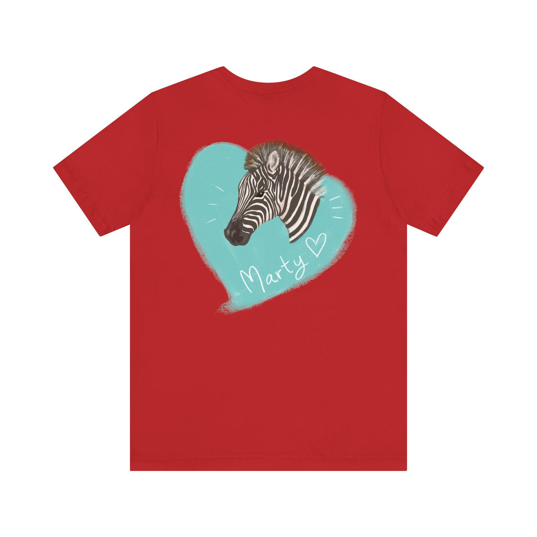 A zebra adorned with the word "Marty" creatively integrated into its stripes at Ocoee Riverside Farm T-Shirt