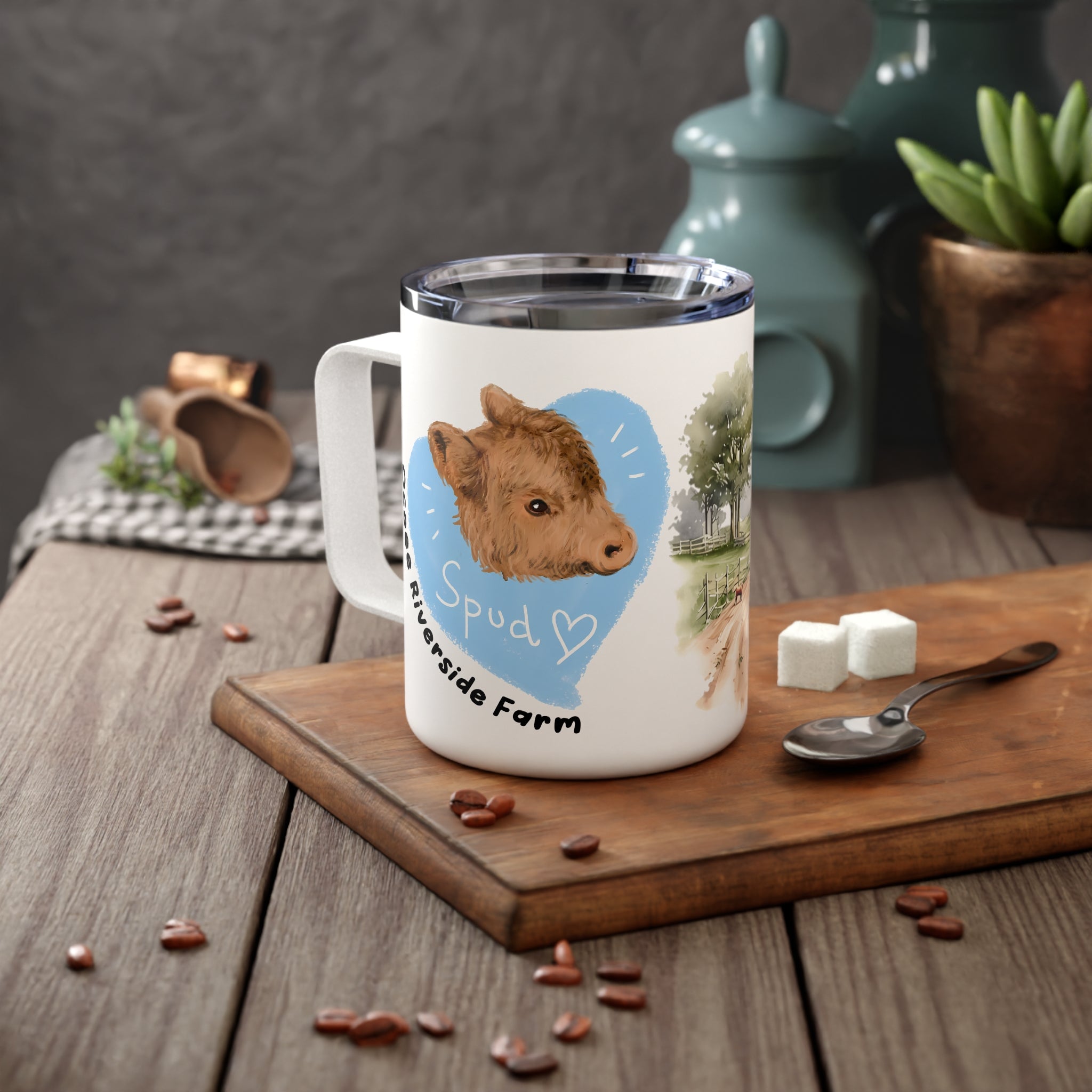 Rustic Farmhouse Insulated Coffee Mug - 10oz with Whimsical Artwork
