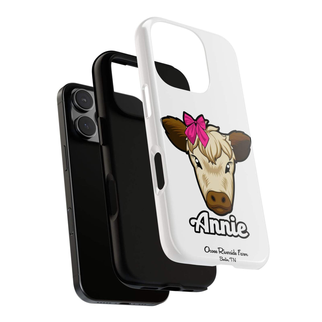 Cute cow phone case with red bow, perfect farm animal lover gift, durable and stylish.