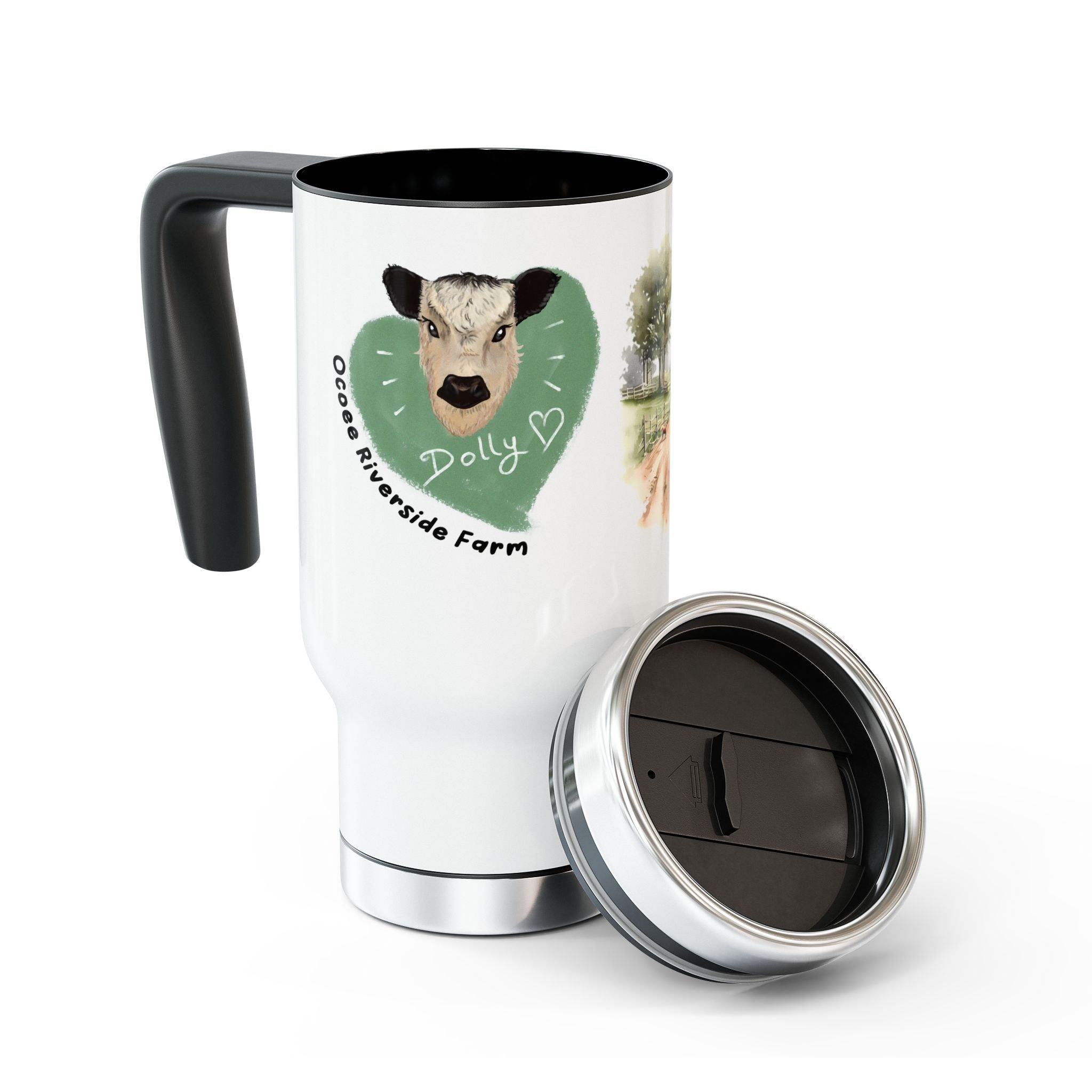 Personalized Stainless Steel Travel Mug - Farm Animal Design, 14oz