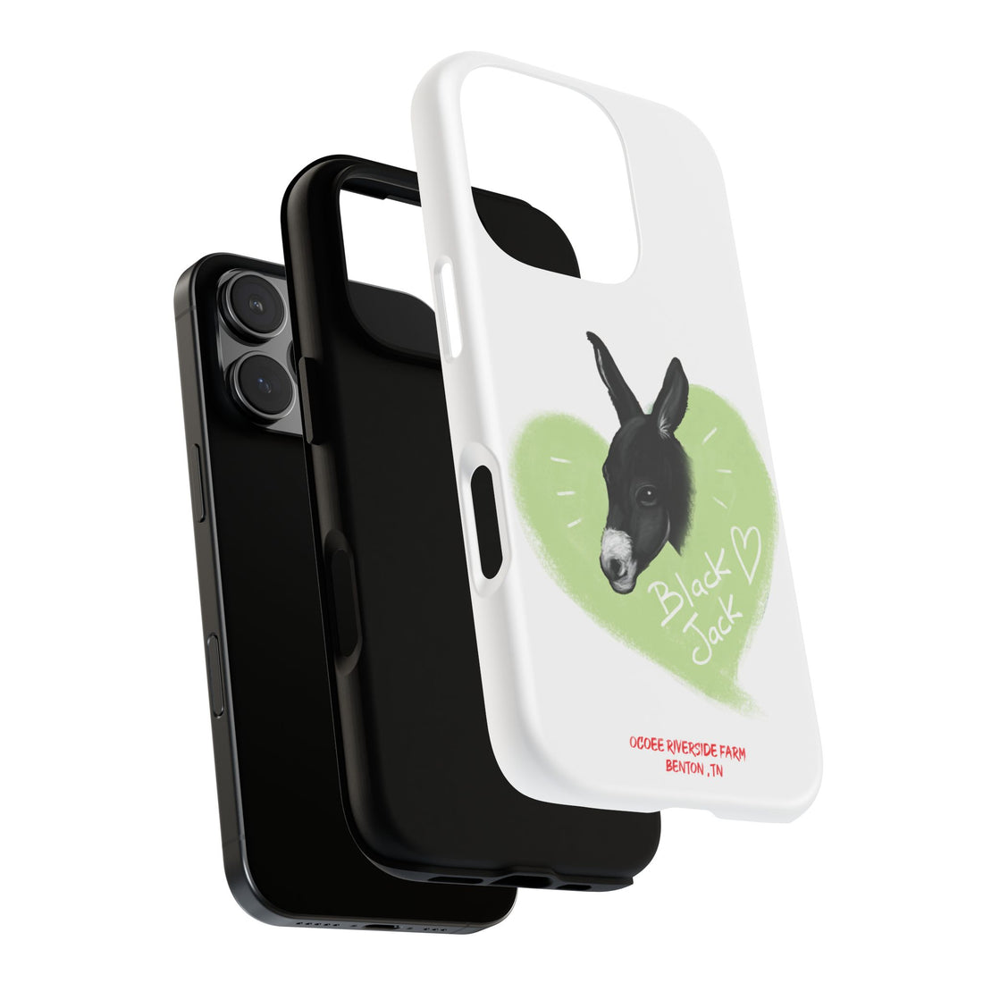 A donkey featuring the words "Black Jack" prominently displayed on its side at Ocoee Riverside Farm Phone Case