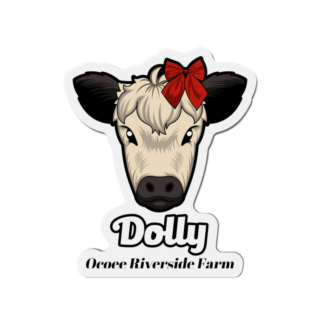 Charming cow die-cut magnet with a cow face and red bow, farmhouse decor for fridge or locker.