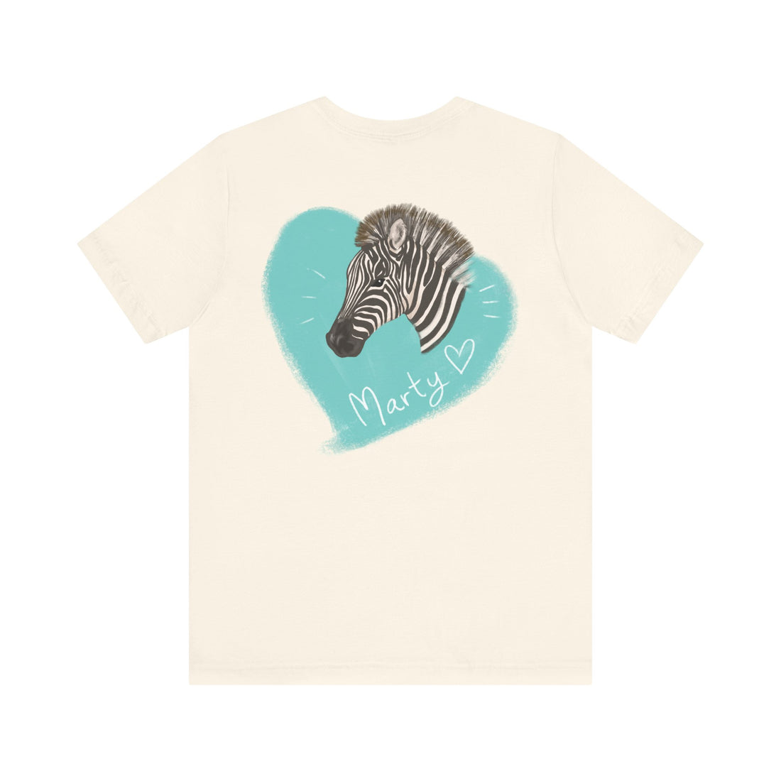 A zebra adorned with the word "Marty" creatively integrated into its stripes at Ocoee Riverside Farm T-Shirt