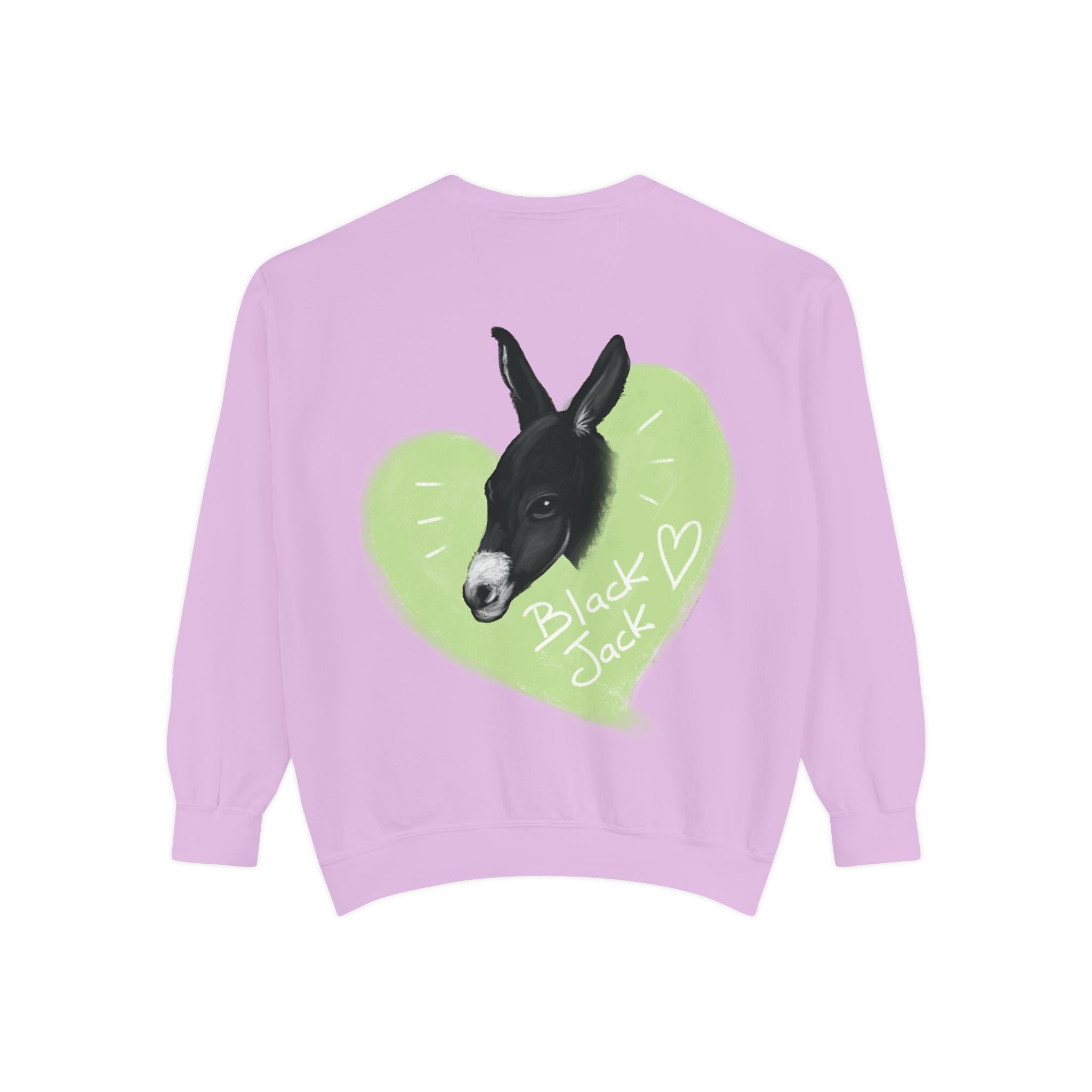 A donkey featuring the words "Black Jack" prominently displayed on its side at Ocoee Riverside Farm Sweatshirt