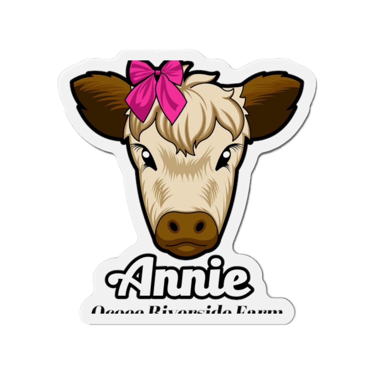 Cow Die-Cut Magnet with cute cow face and pink bow, farmhouse decor for fridge or office