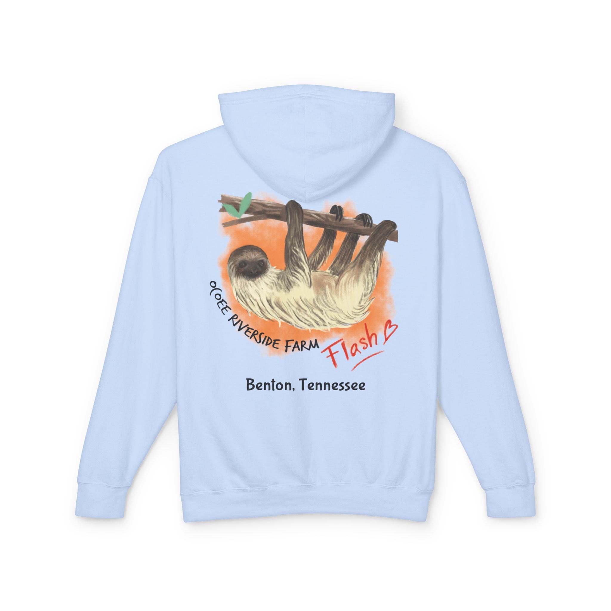 Unisex Lightweight Hooded Sweatshirt - Ocoee Riverside Farm Cute Sloth