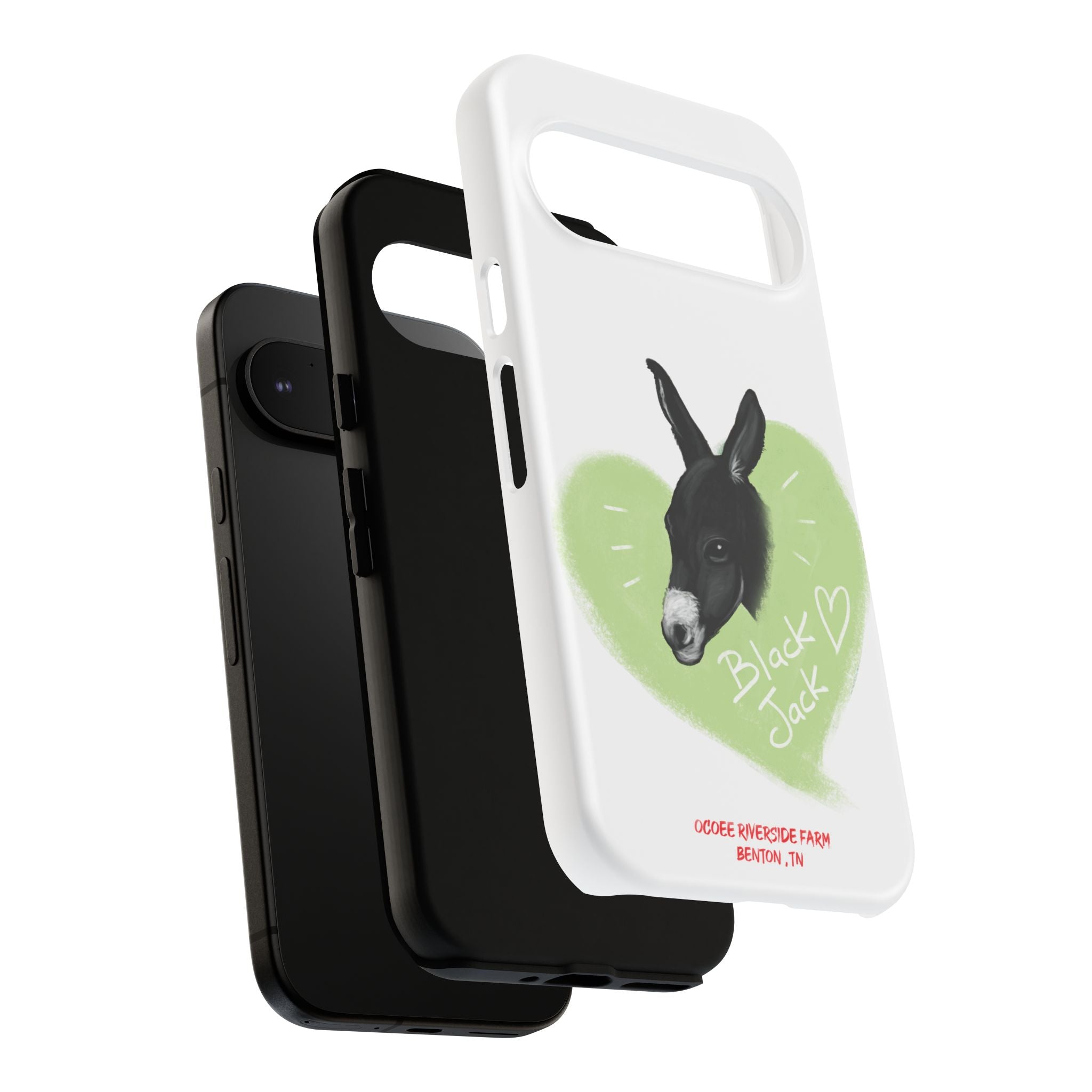 A donkey featuring the words "Black Jack" prominently displayed on its side at Ocoee Riverside Farm Phone Case