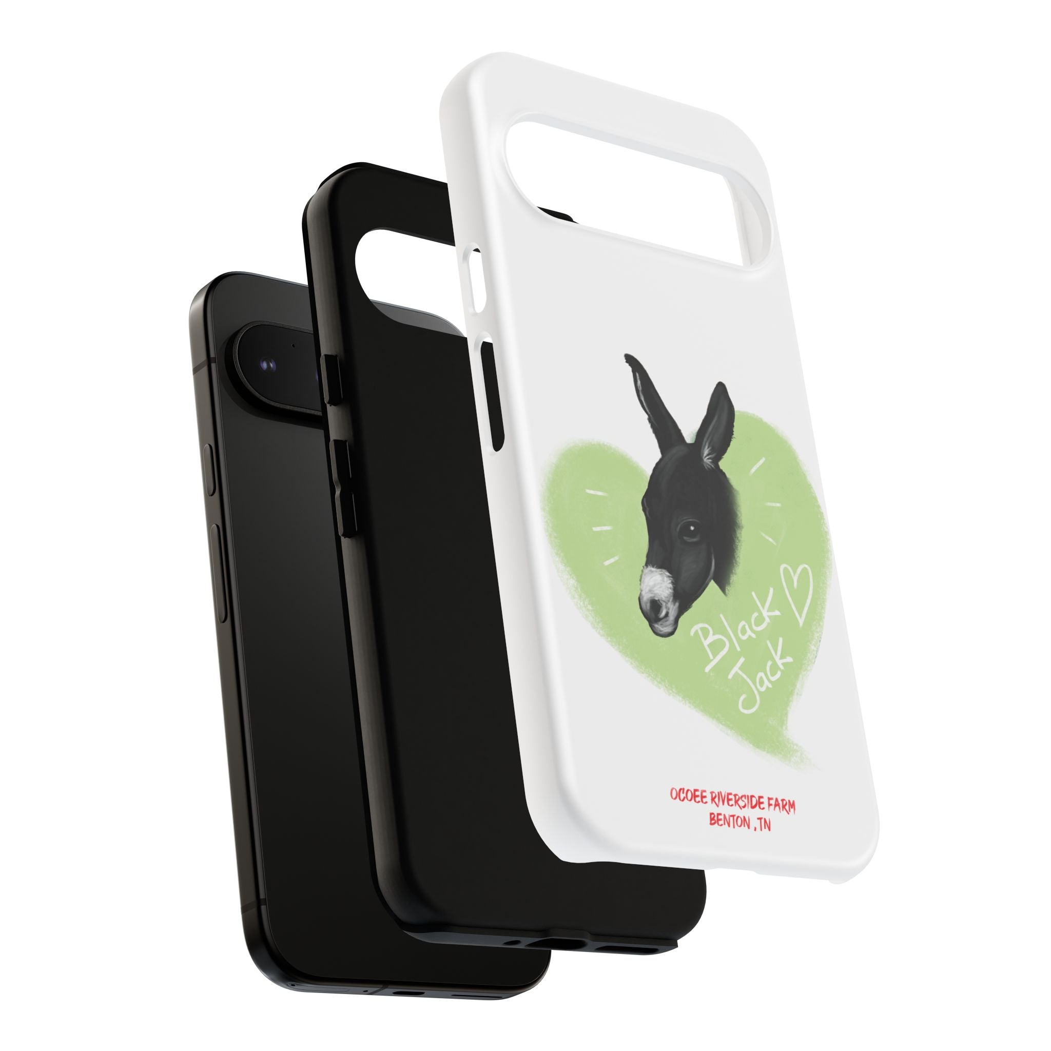 A donkey featuring the words "Black Jack" prominently displayed on its side at Ocoee Riverside Farm Phone Case