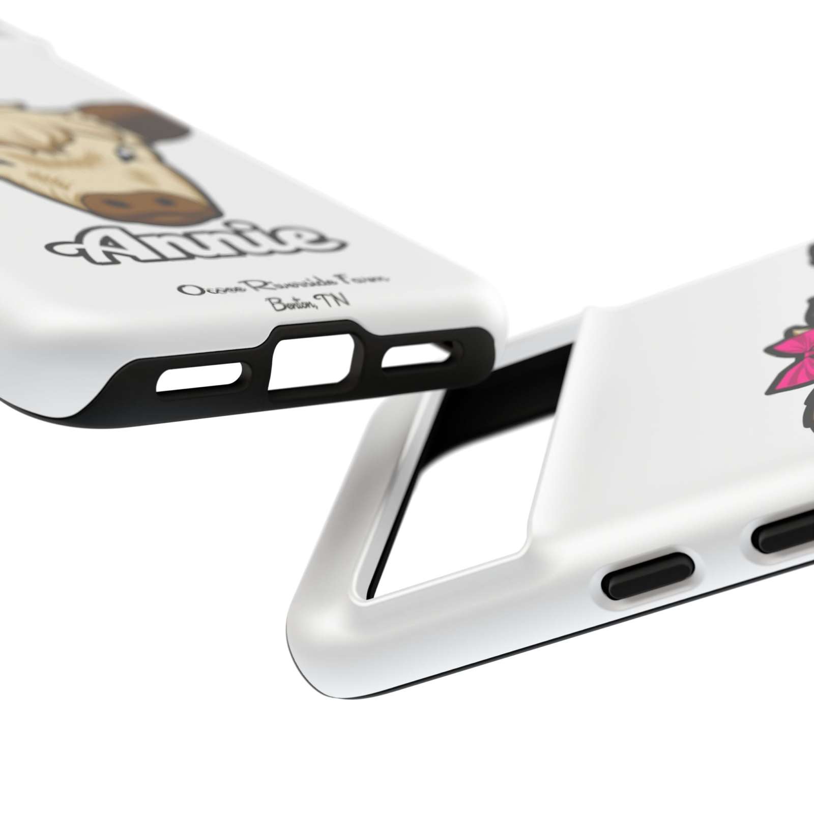 Annie the Cow Phone Case with Red Bow, perfect farm animal lover gift, durable and stylish.