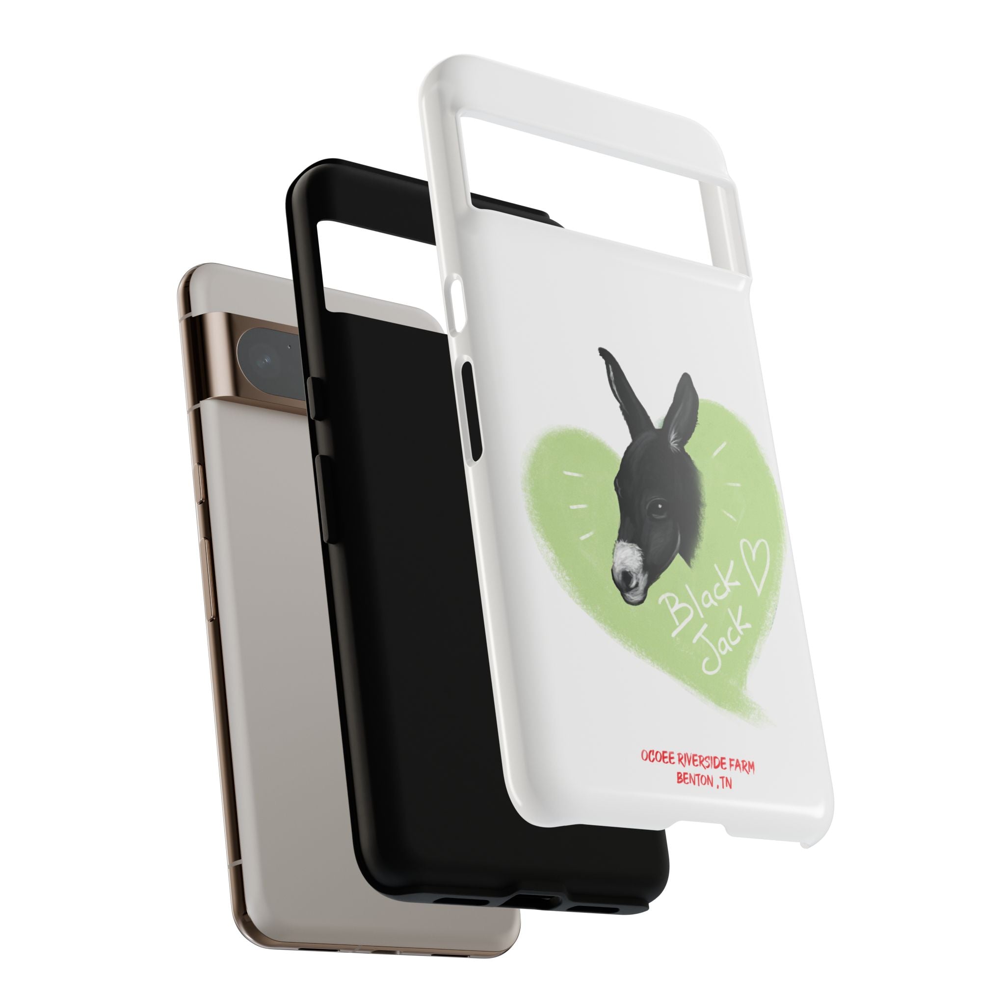 A donkey featuring the words "Black Jack" prominently displayed on its side at Ocoee Riverside Farm Phone Case