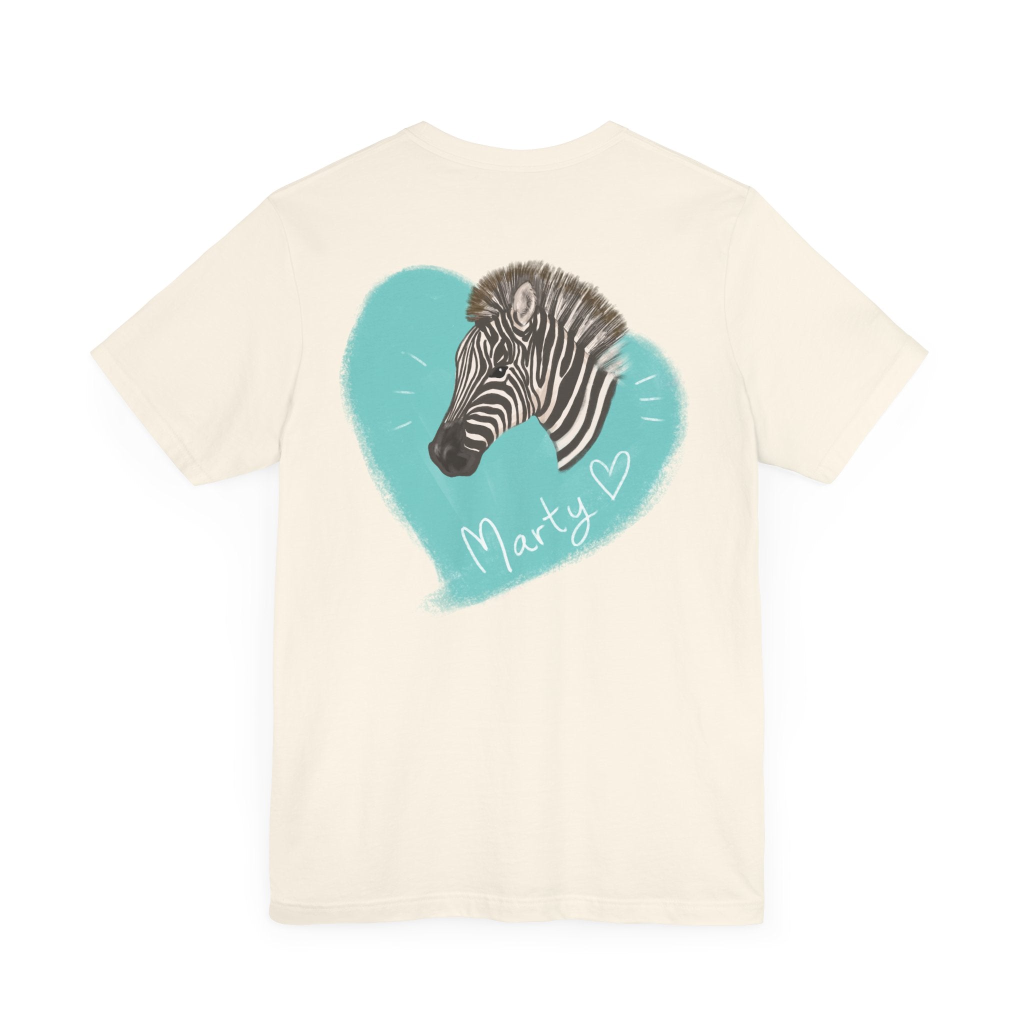 A zebra adorned with the word "Marty" creatively integrated into its stripes at Ocoee Riverside Farm T-Shirt