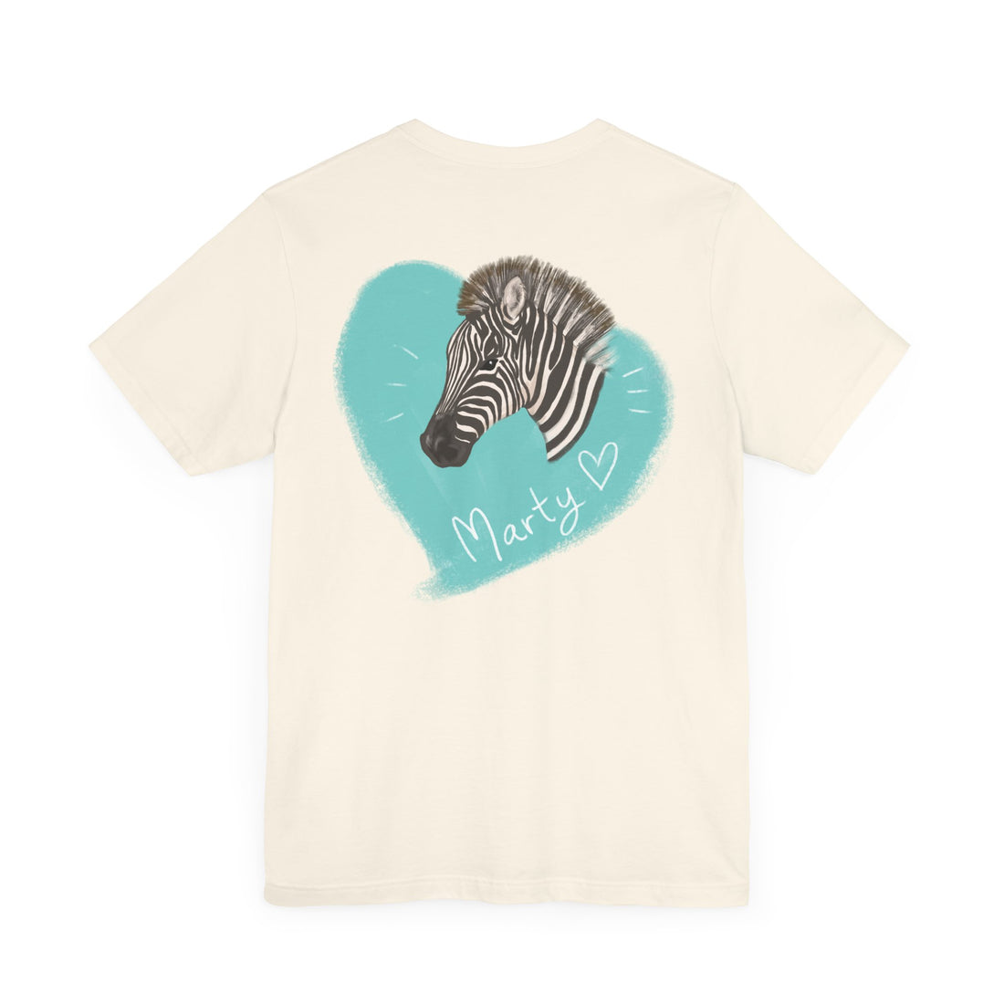 A zebra adorned with the word "Marty" creatively integrated into its stripes at Ocoee Riverside Farm T-Shirt