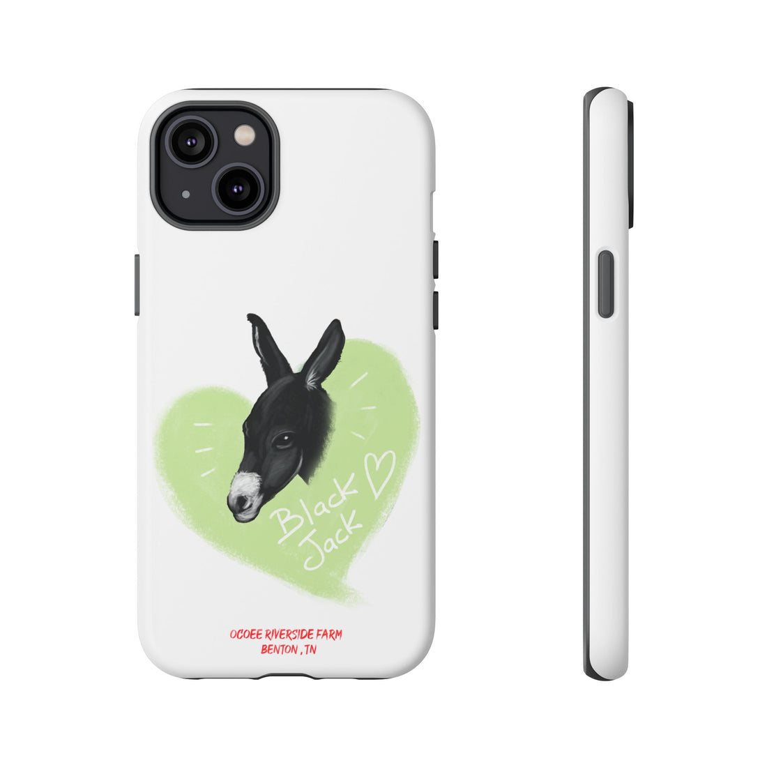 A donkey featuring the words "Black Jack" prominently displayed on its side at Ocoee Riverside Farm Phone Case