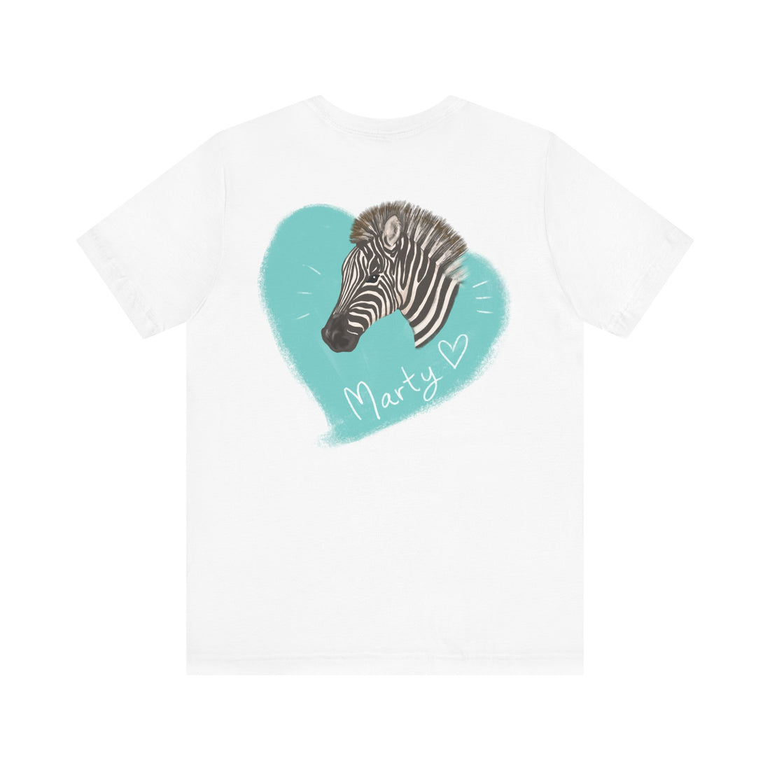 A zebra adorned with the word "Marty" creatively integrated into its stripes at Ocoee Riverside Farm T-Shirt