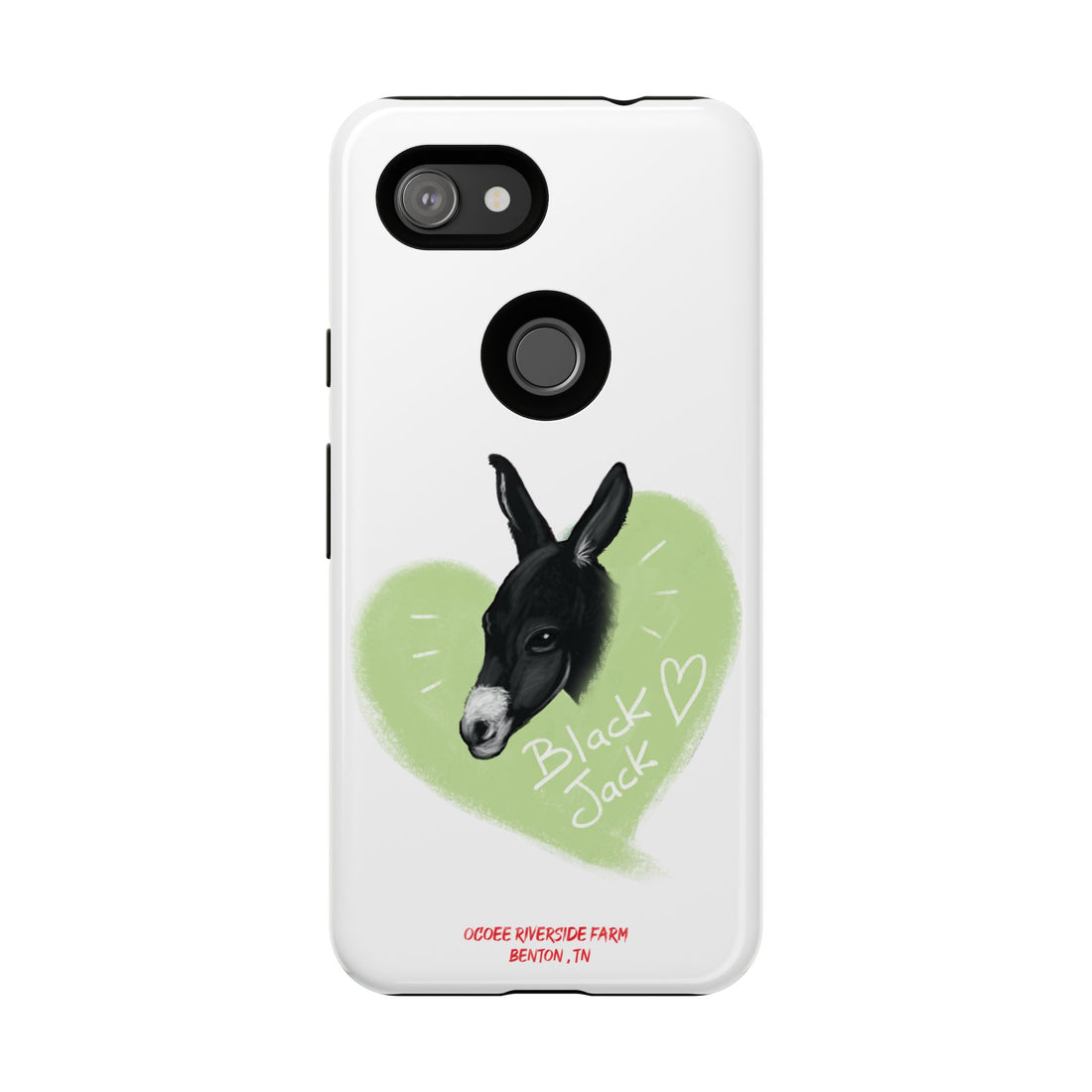 A donkey featuring the words "Black Jack" prominently displayed on its side at Ocoee Riverside Farm Phone Case