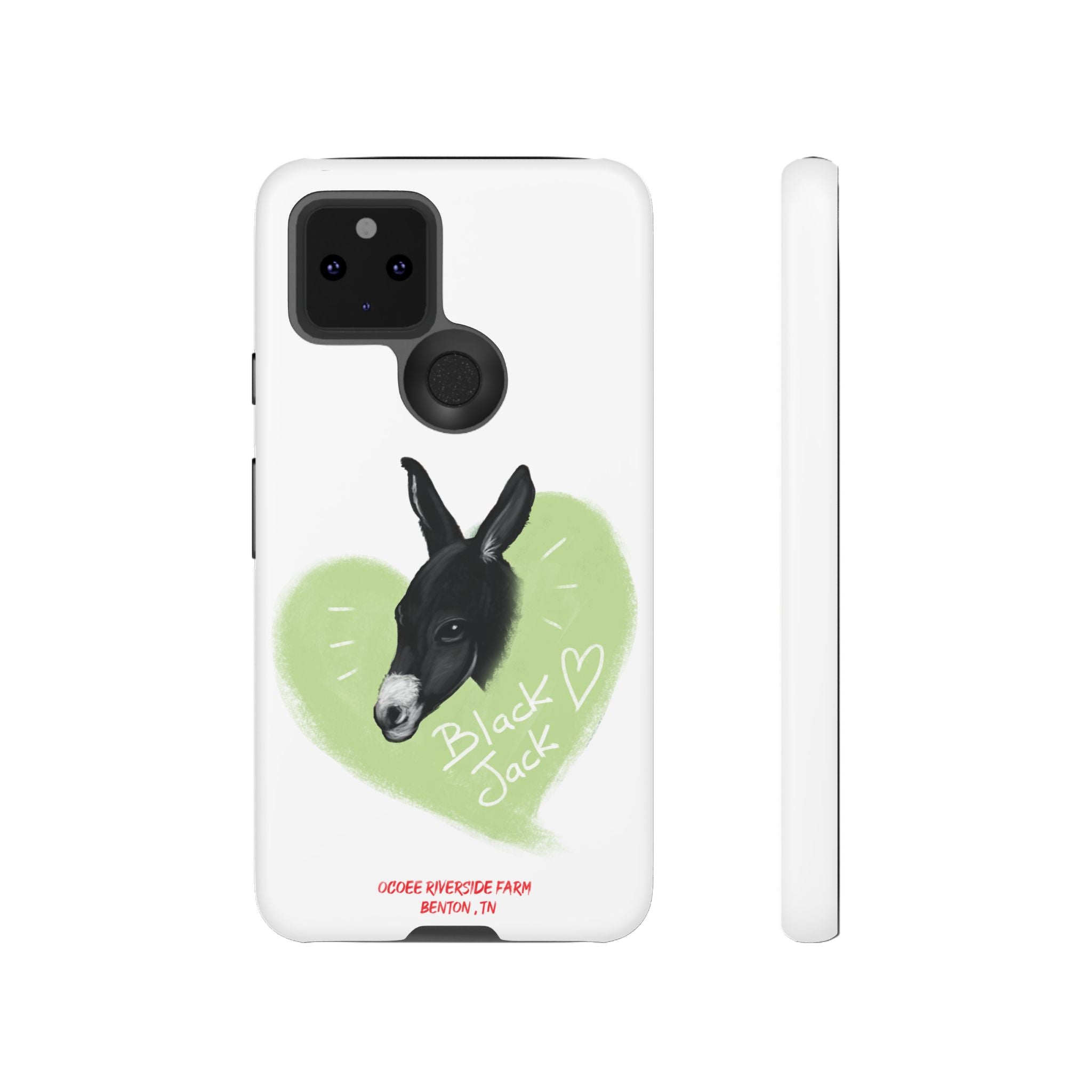 A donkey featuring the words "Black Jack" prominently displayed on its side at Ocoee Riverside Farm Phone Case