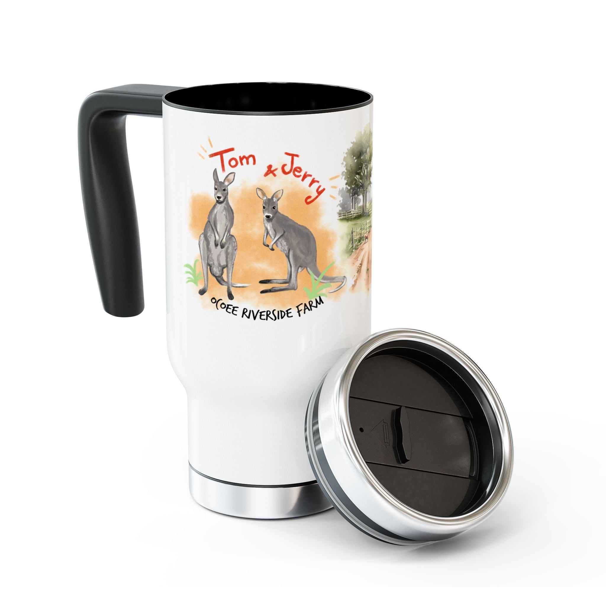 Personalized Stainless Steel Travel Mug - Farm Animal Design, 14oz