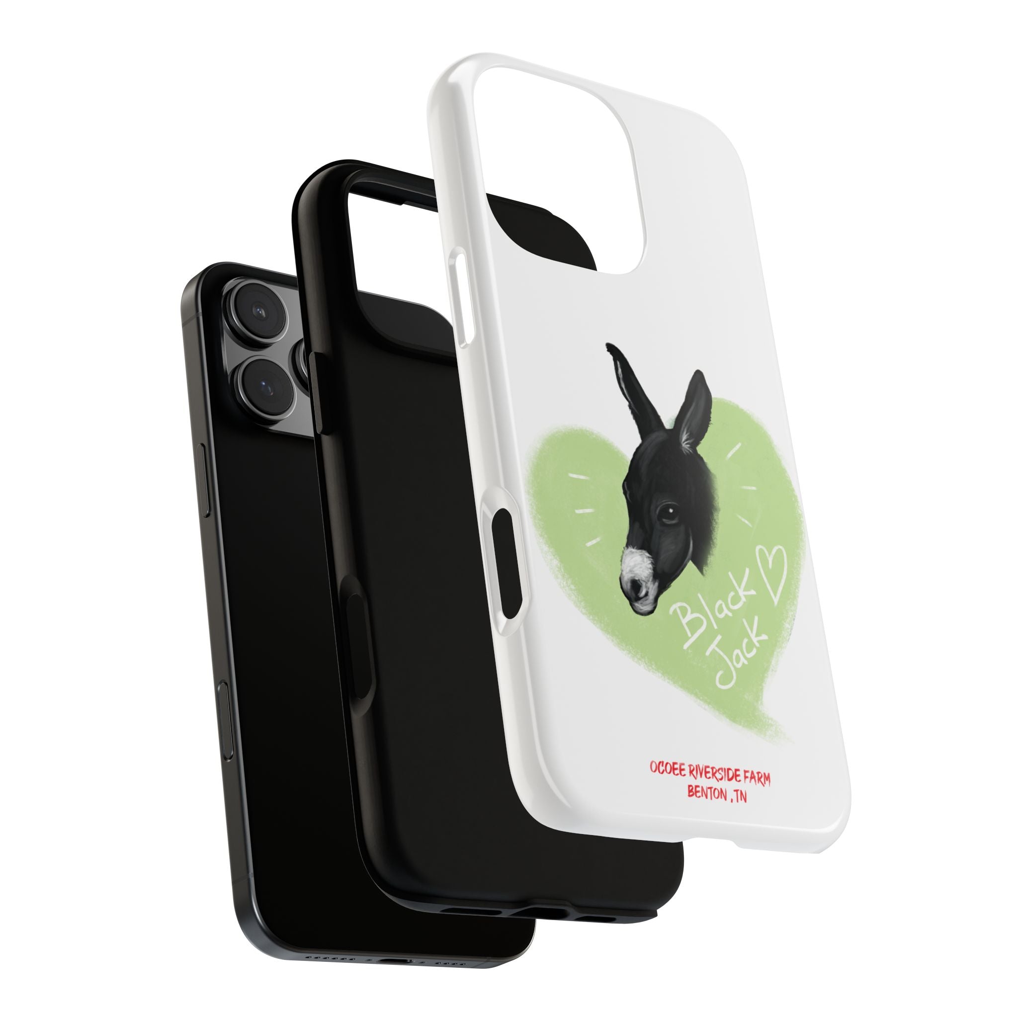 A donkey featuring the words "Black Jack" prominently displayed on its side at Ocoee Riverside Farm Phone Case