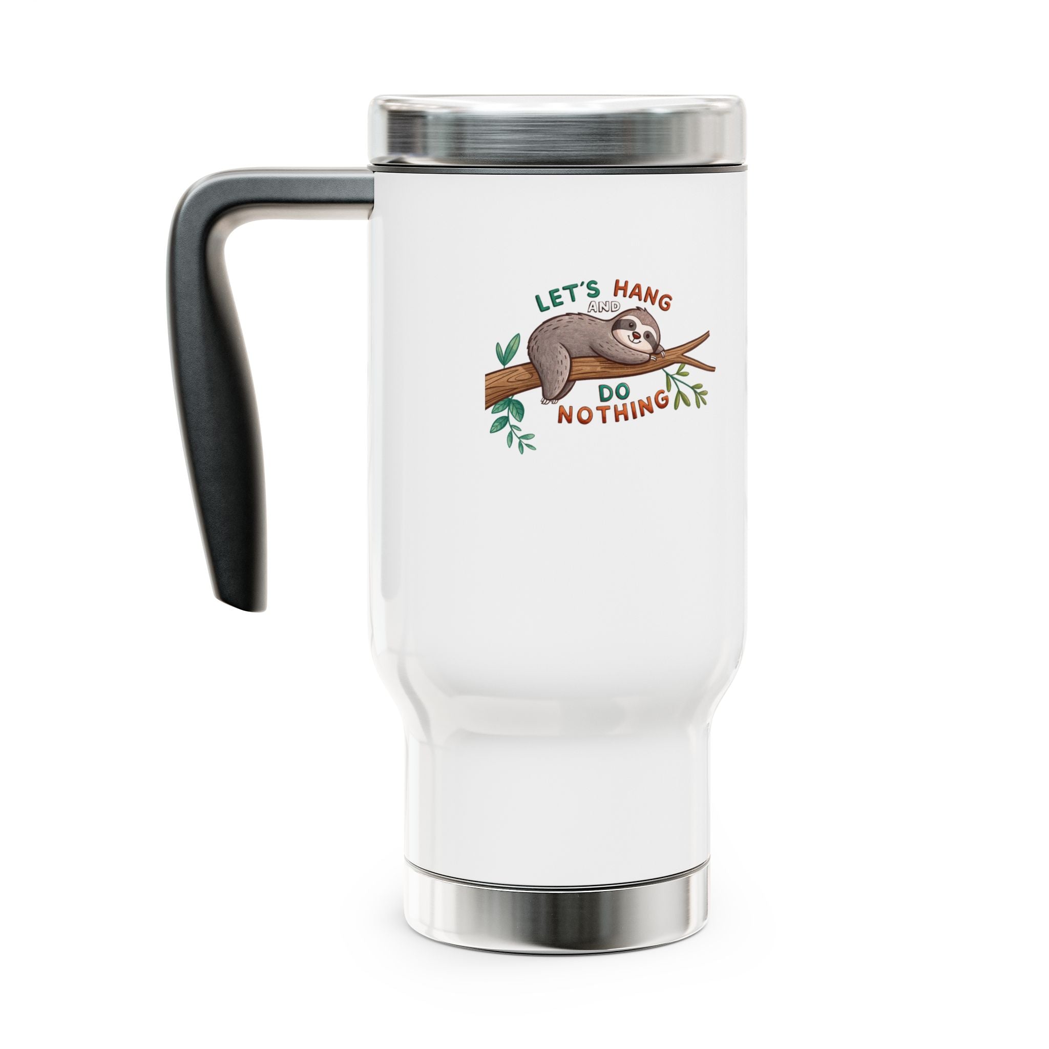 Whimsical Sloth Travel Mug - 14oz Stainless Steel with Handle, Perfect for Relaxing Days