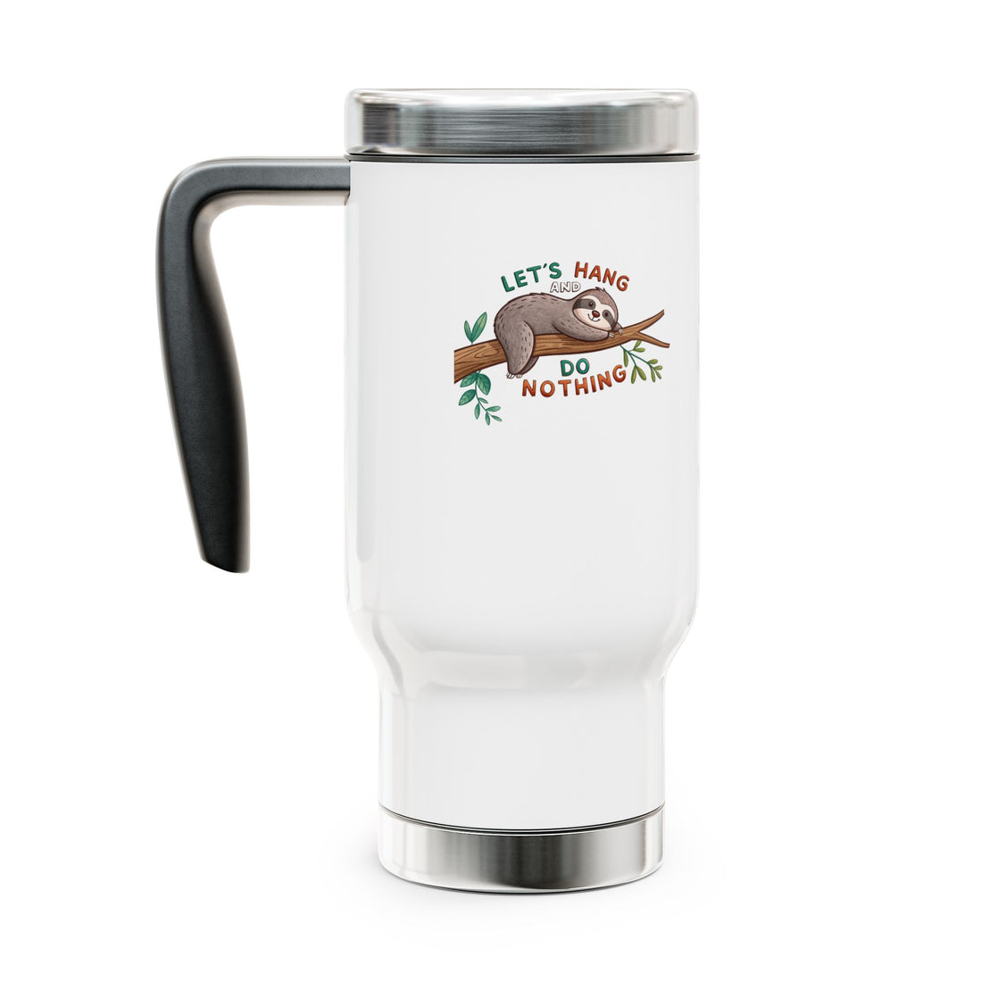 Whimsical Sloth Travel Mug - 14oz Stainless Steel with Handle, Perfect for Relaxing Days