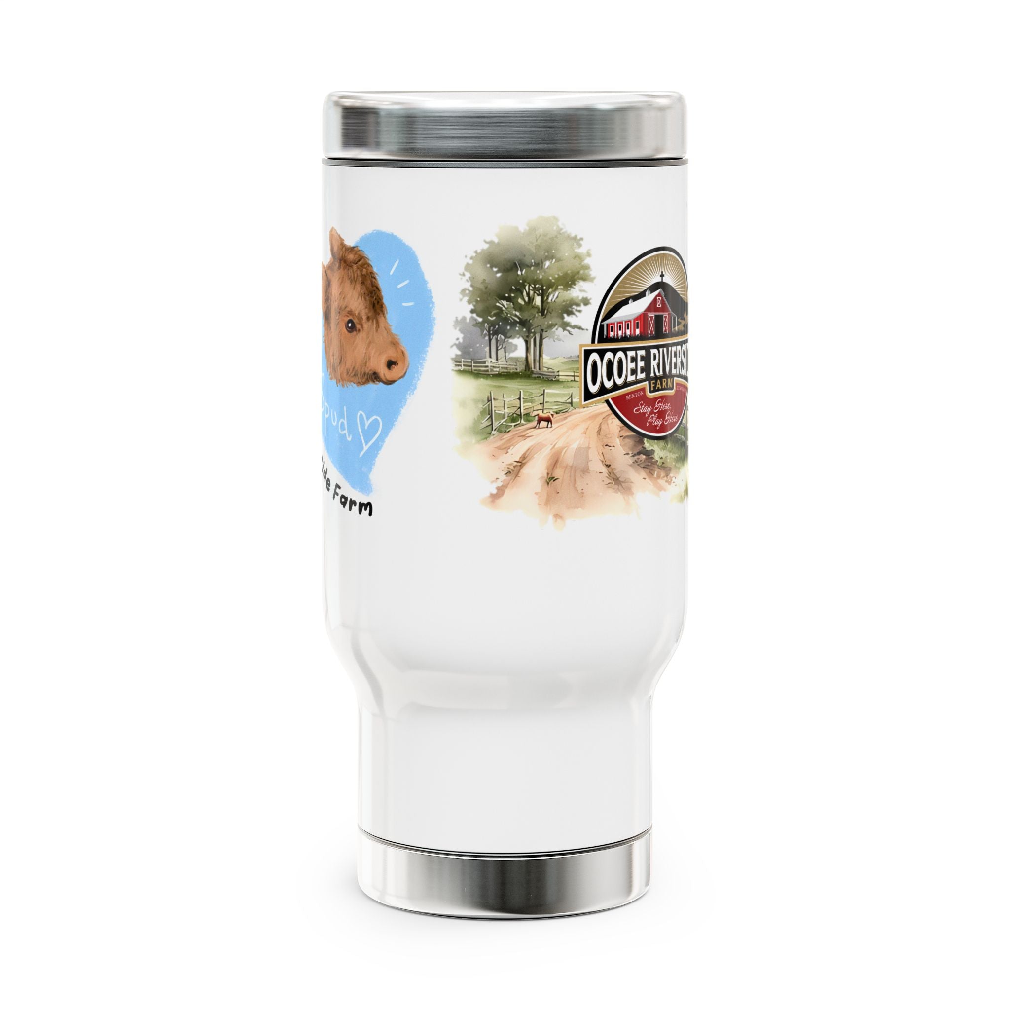 Personalized Stainless Steel Travel Mug - Farm Animal Design, 14oz