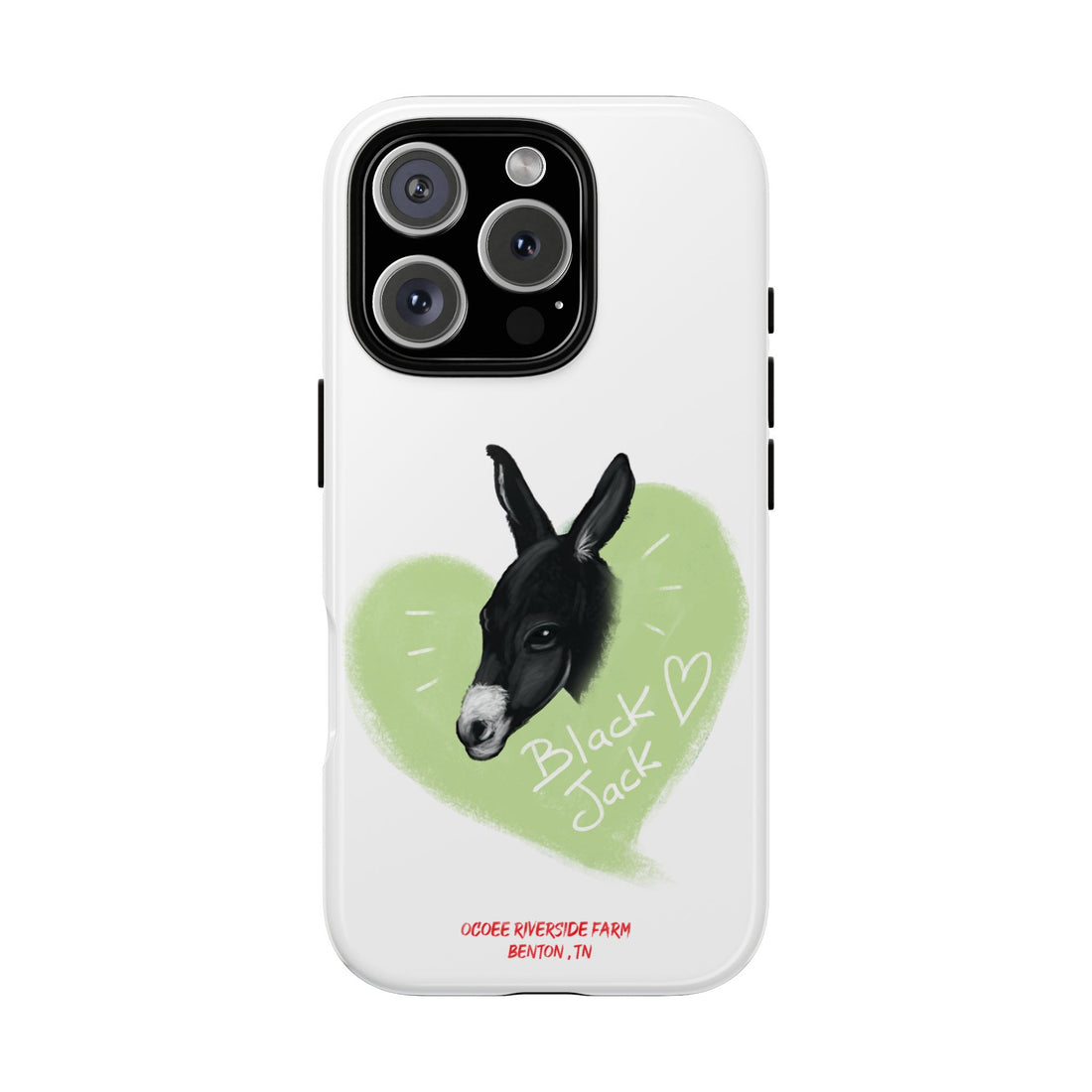 A donkey featuring the words "Black Jack" prominently displayed on its side at Ocoee Riverside Farm Phone Case