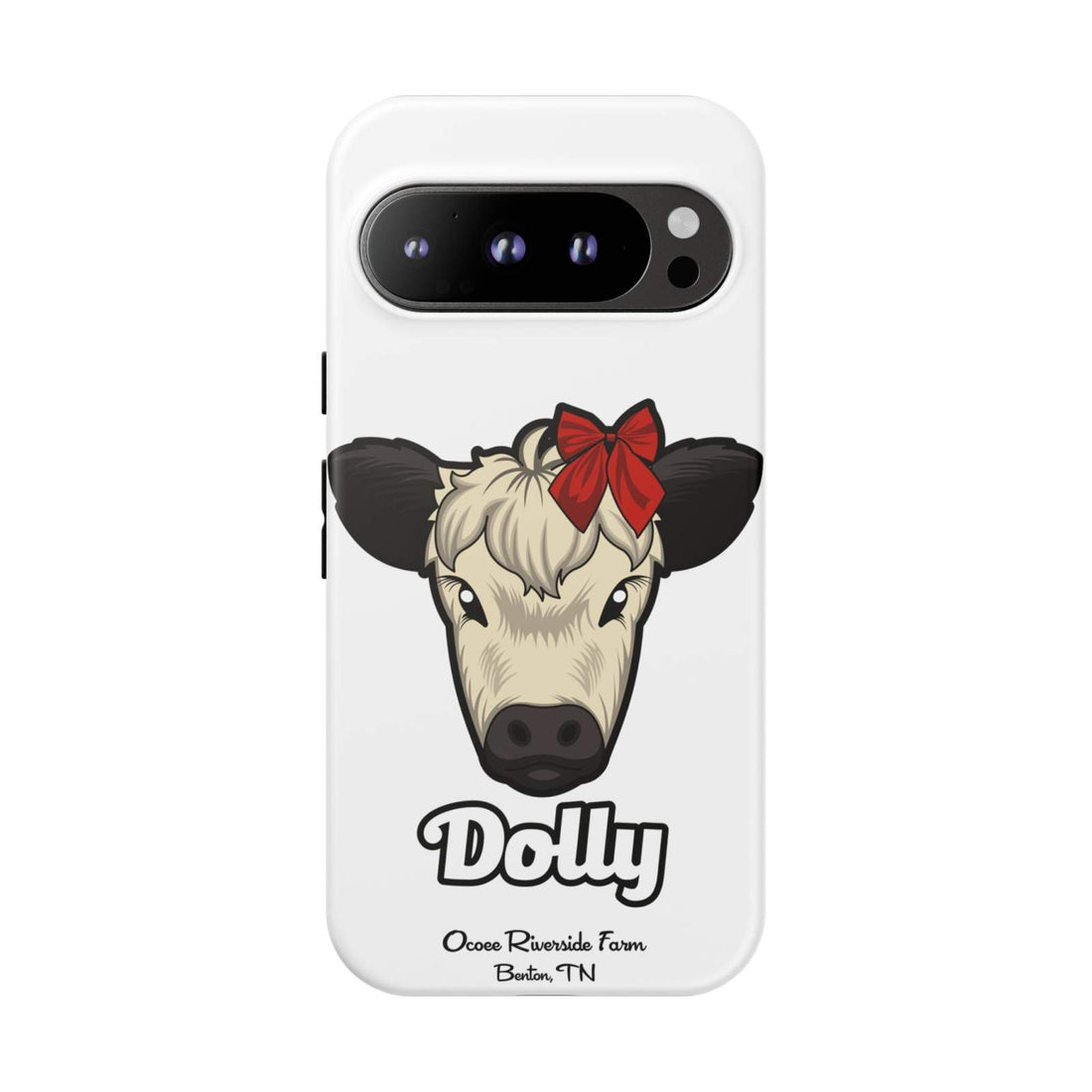 Farmhouse Chic Phone Case featuring Dolly the cow with a red bow in rustic farmhouse style