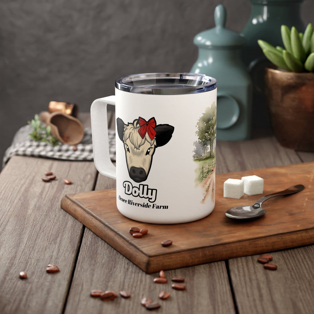 Rustic Farmhouse Insulated Coffee Mug - 10oz with Whimsical Artwork