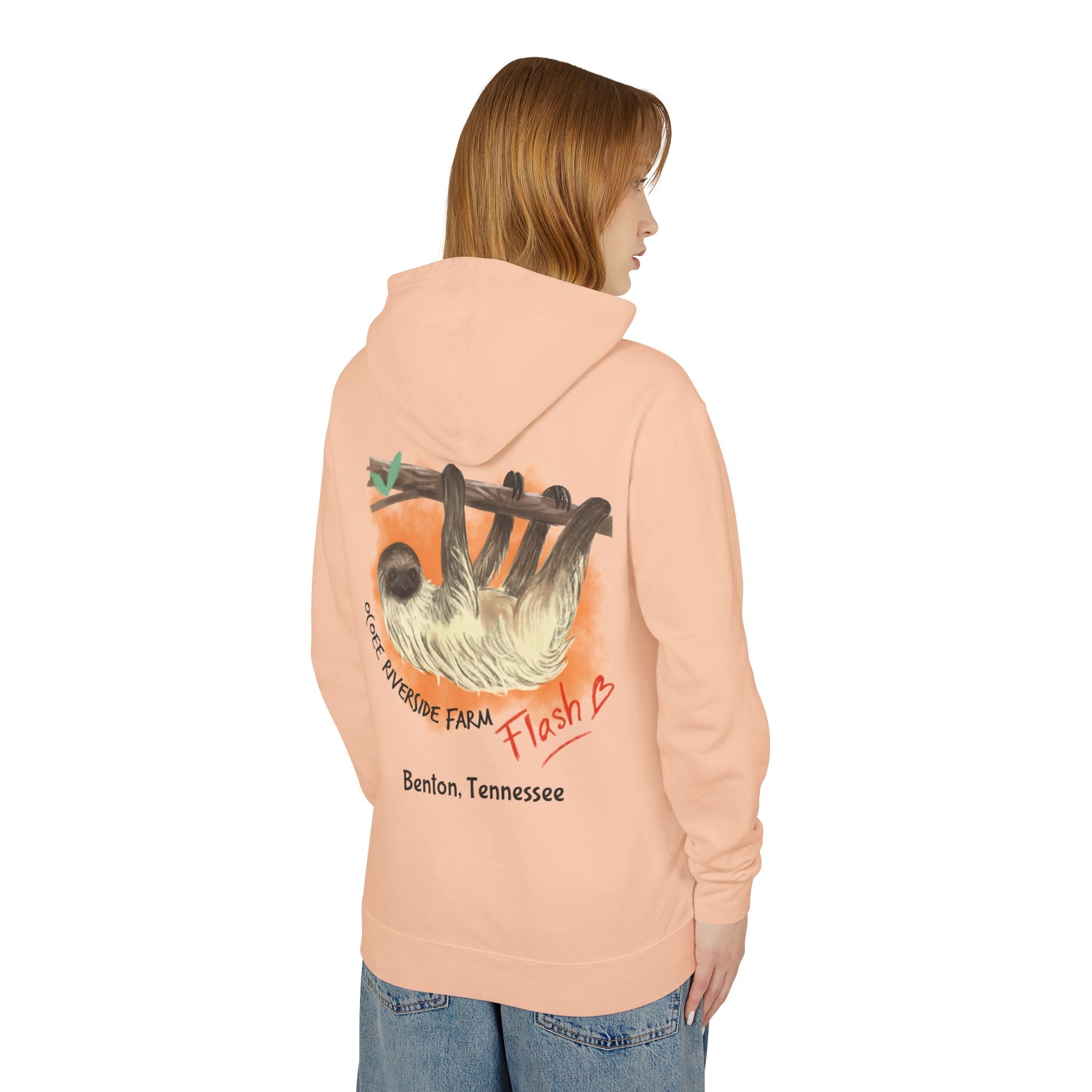 Unisex Lightweight Hooded Sweatshirt - Ocoee Riverside Farm Cute Sloth