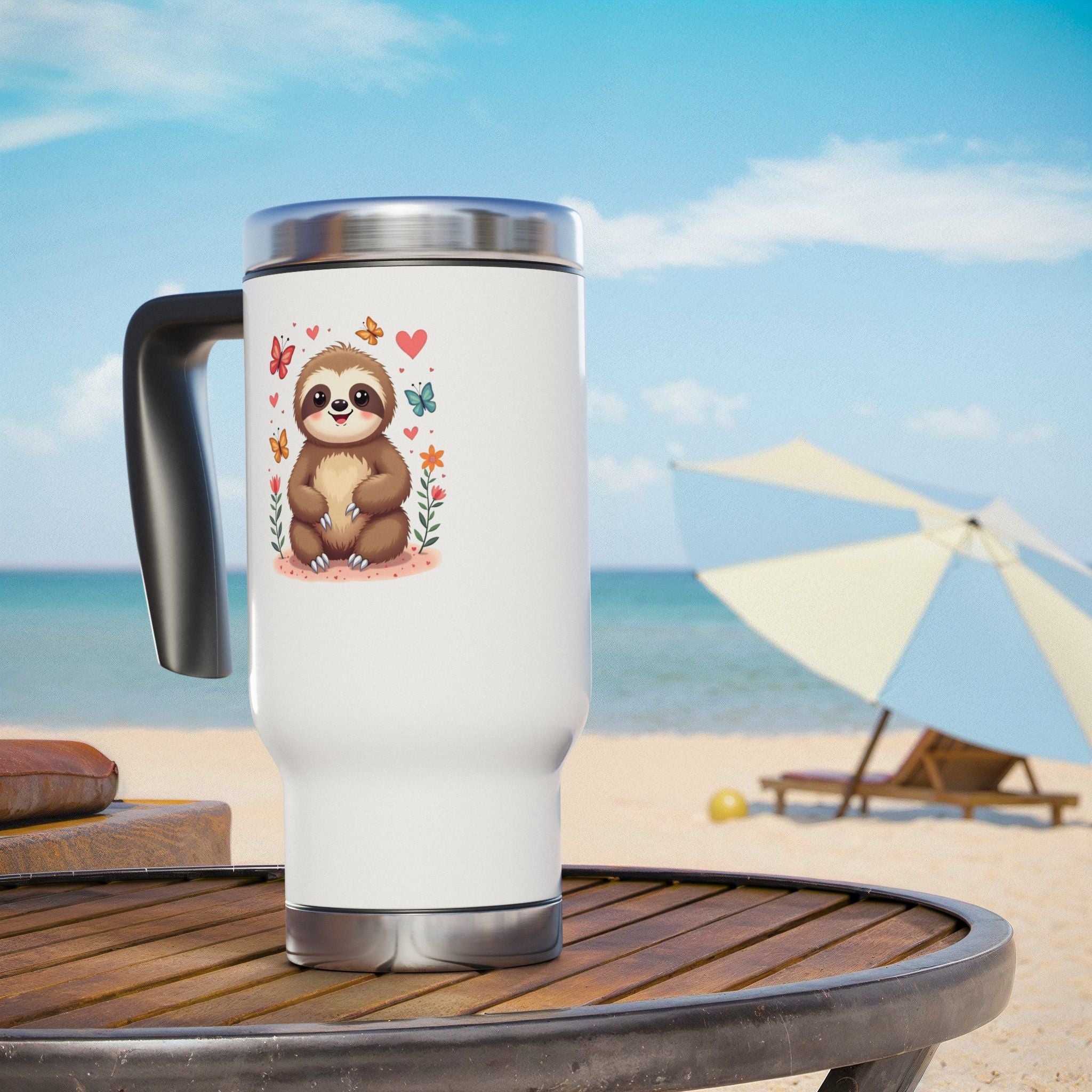 Cute Sloth Stainless Steel Travel Mug - 14oz Insulated Coffee Cup with Handle