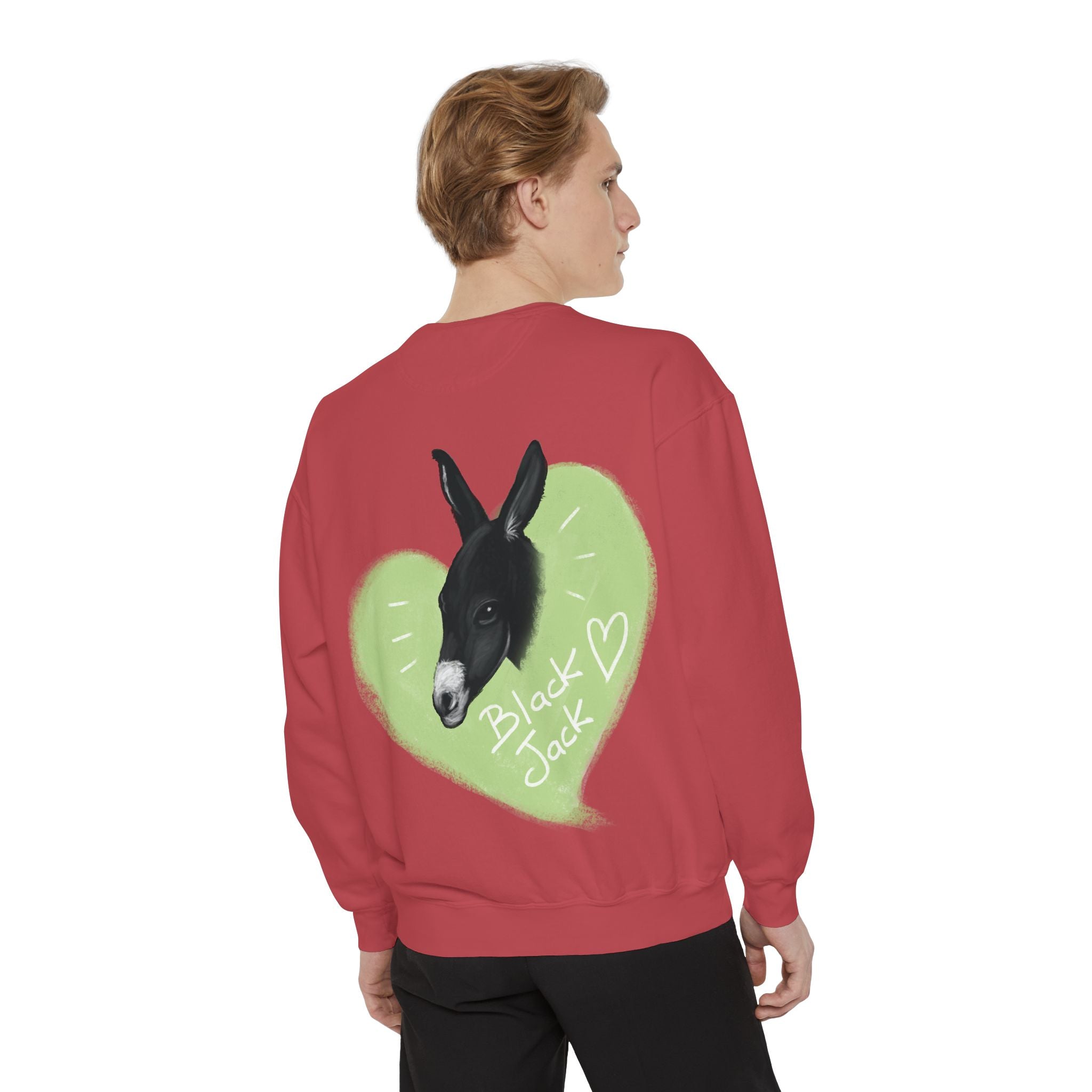 A donkey featuring the words "Black Jack" prominently displayed on its side at Ocoee Riverside Farm Sweatshirt