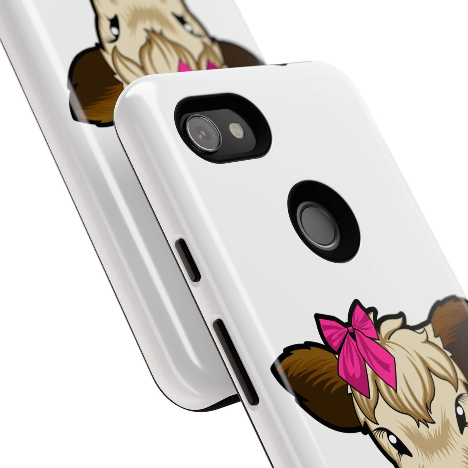 Cute cow phone case with red bow design, perfect farm animal lover gift.