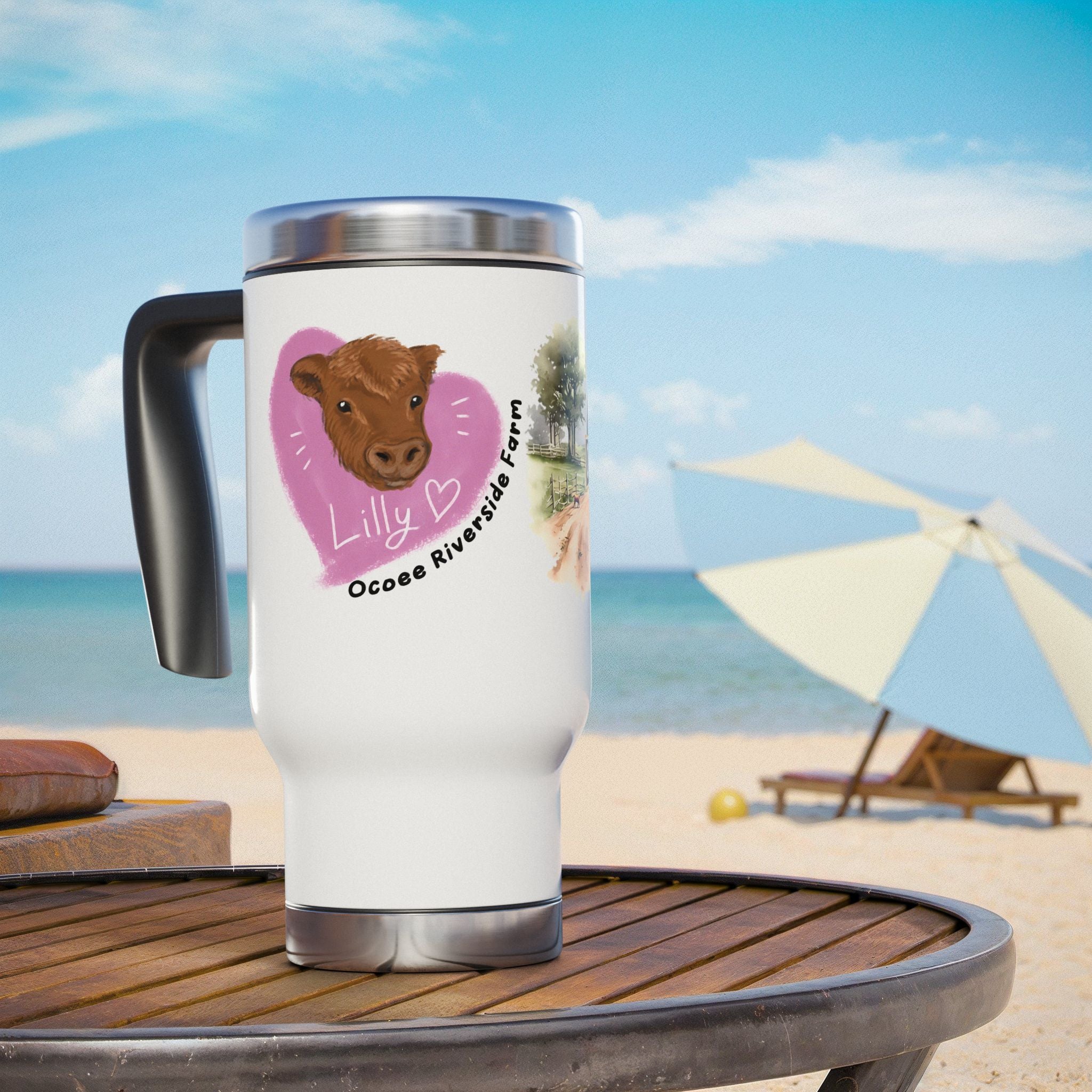 Personalized Stainless Steel Travel Mug - Farm Animal Design, 14oz