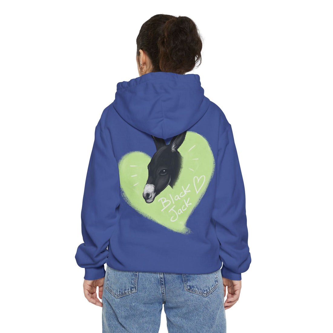 A donkey featuring the words "Black Jack" prominently displayed on its side at Ocoee Riverside Farm Unisex Hoodie