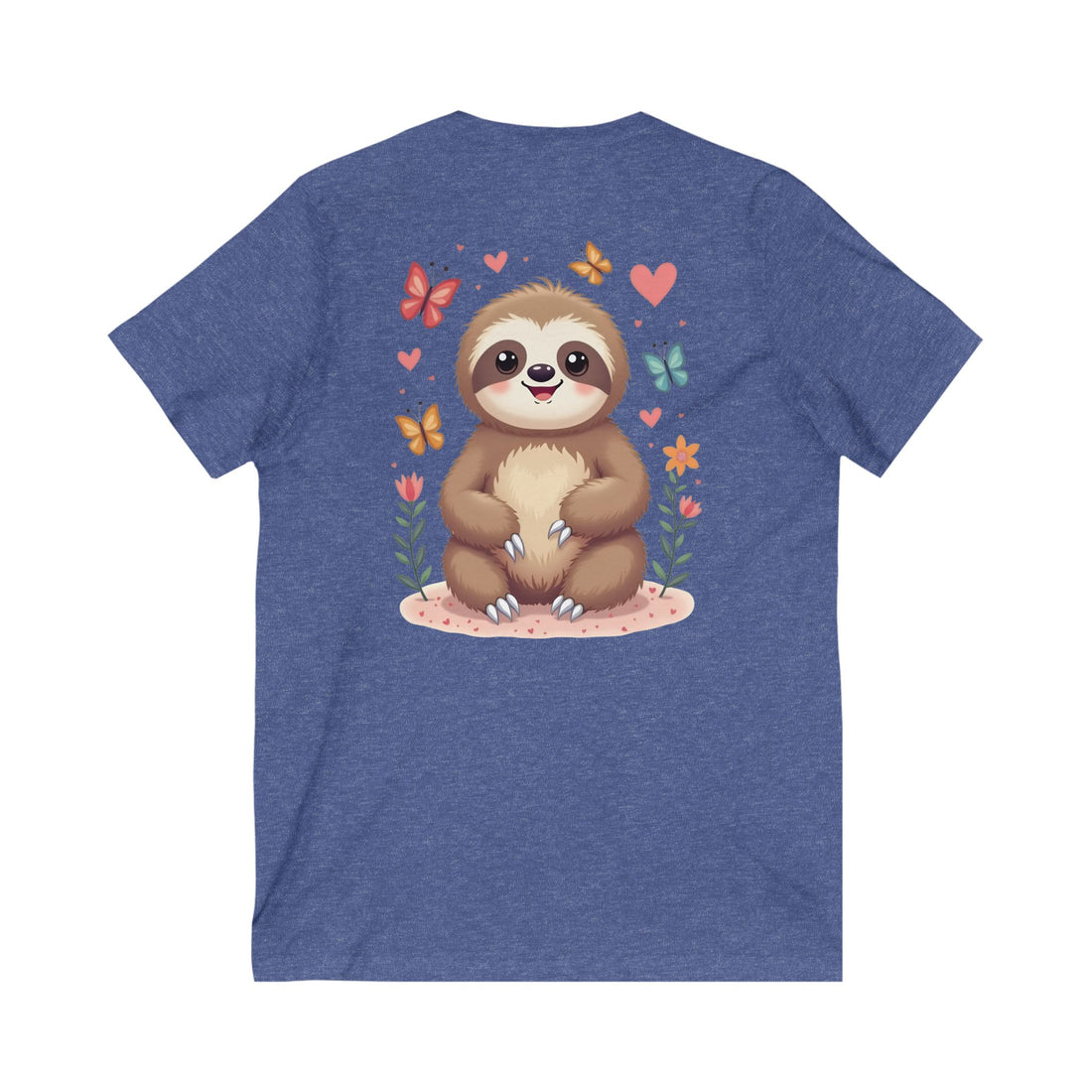 Cute Sloth and Butterfly Unisex V-Neck Tee - Perfect Gift for Nature Lovers