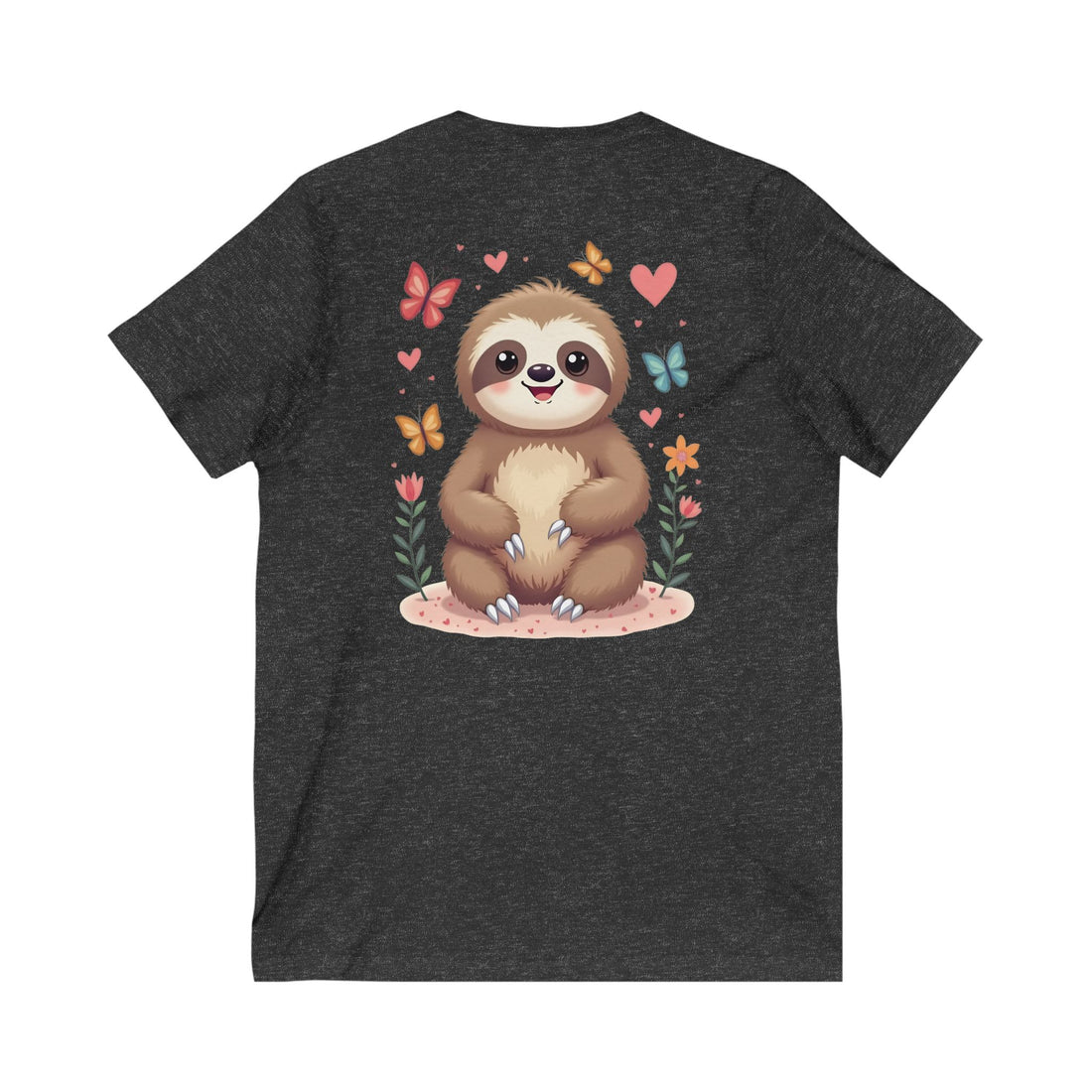 Cute Sloth and Butterfly Unisex V-Neck Tee - Perfect Gift for Nature Lovers