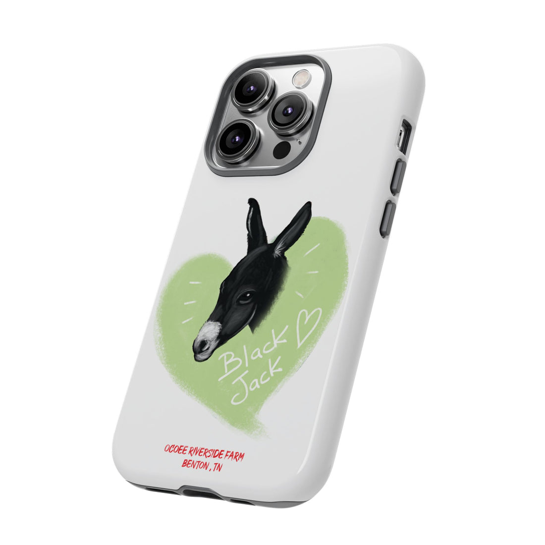 A donkey featuring the words "Black Jack" prominently displayed on its side at Ocoee Riverside Farm Phone Case