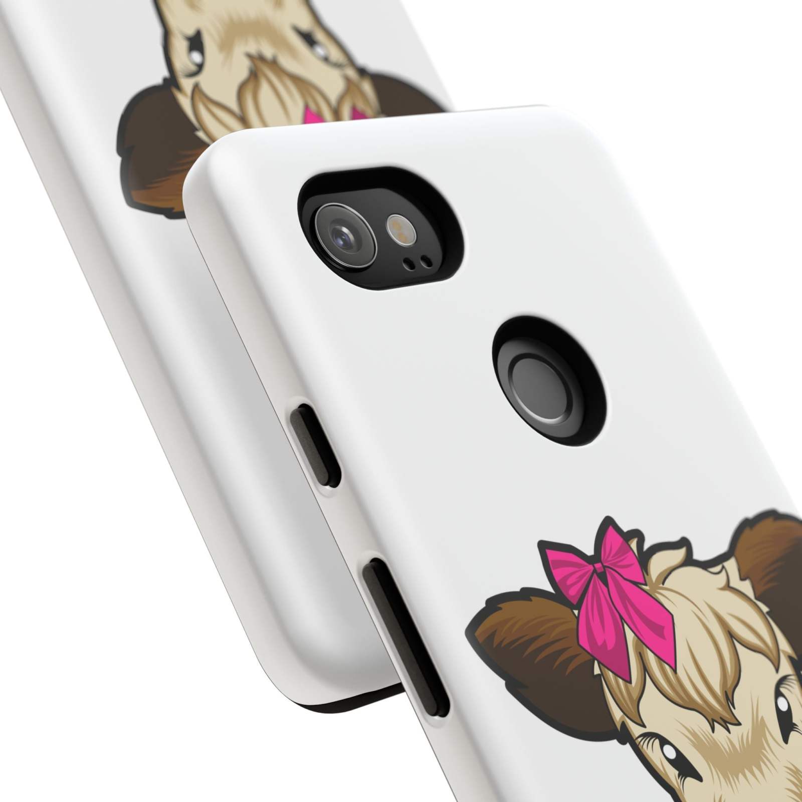 Cute cow phone case with red bow, perfect farm animal lover gift.