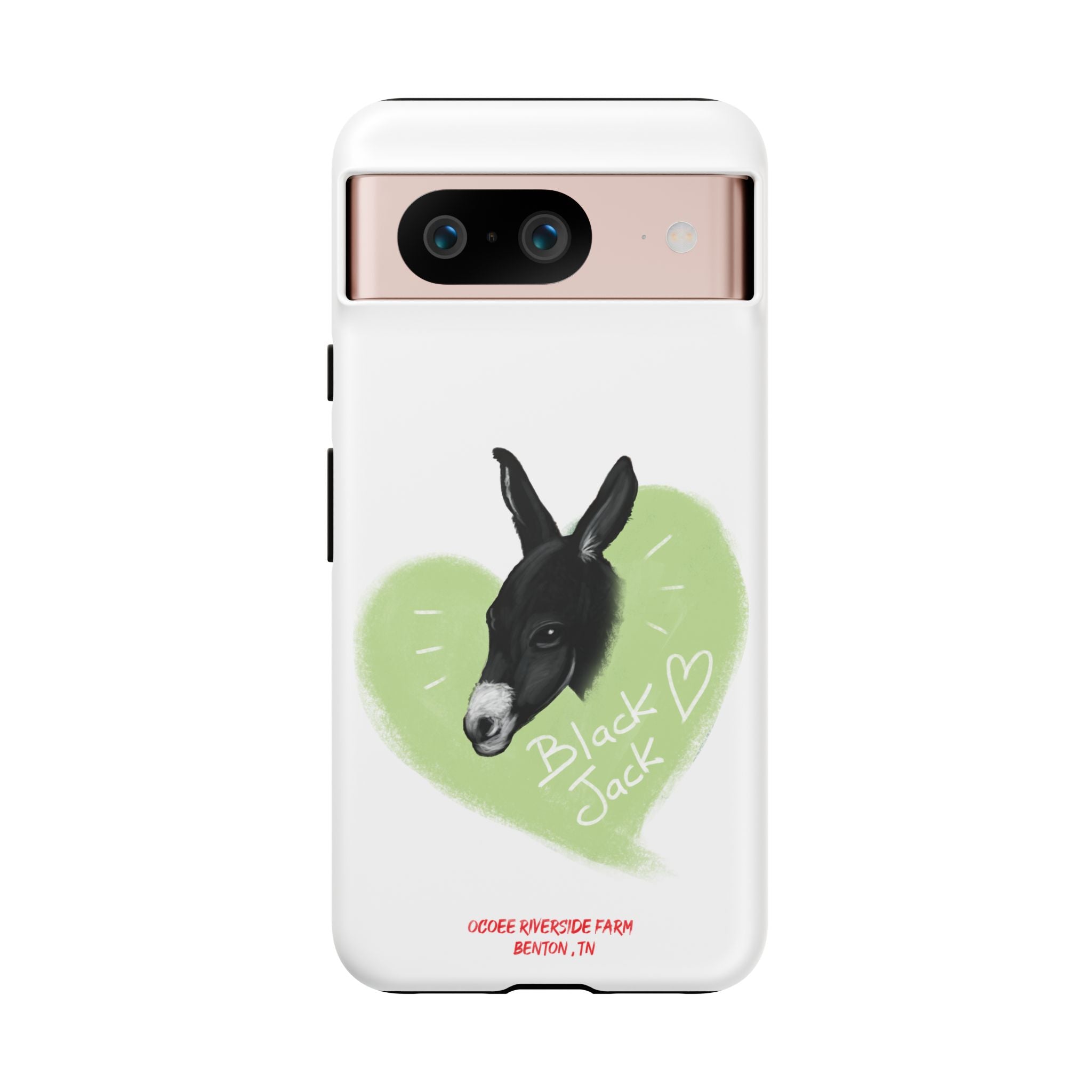 A donkey featuring the words "Black Jack" prominently displayed on its side at Ocoee Riverside Farm Phone Case