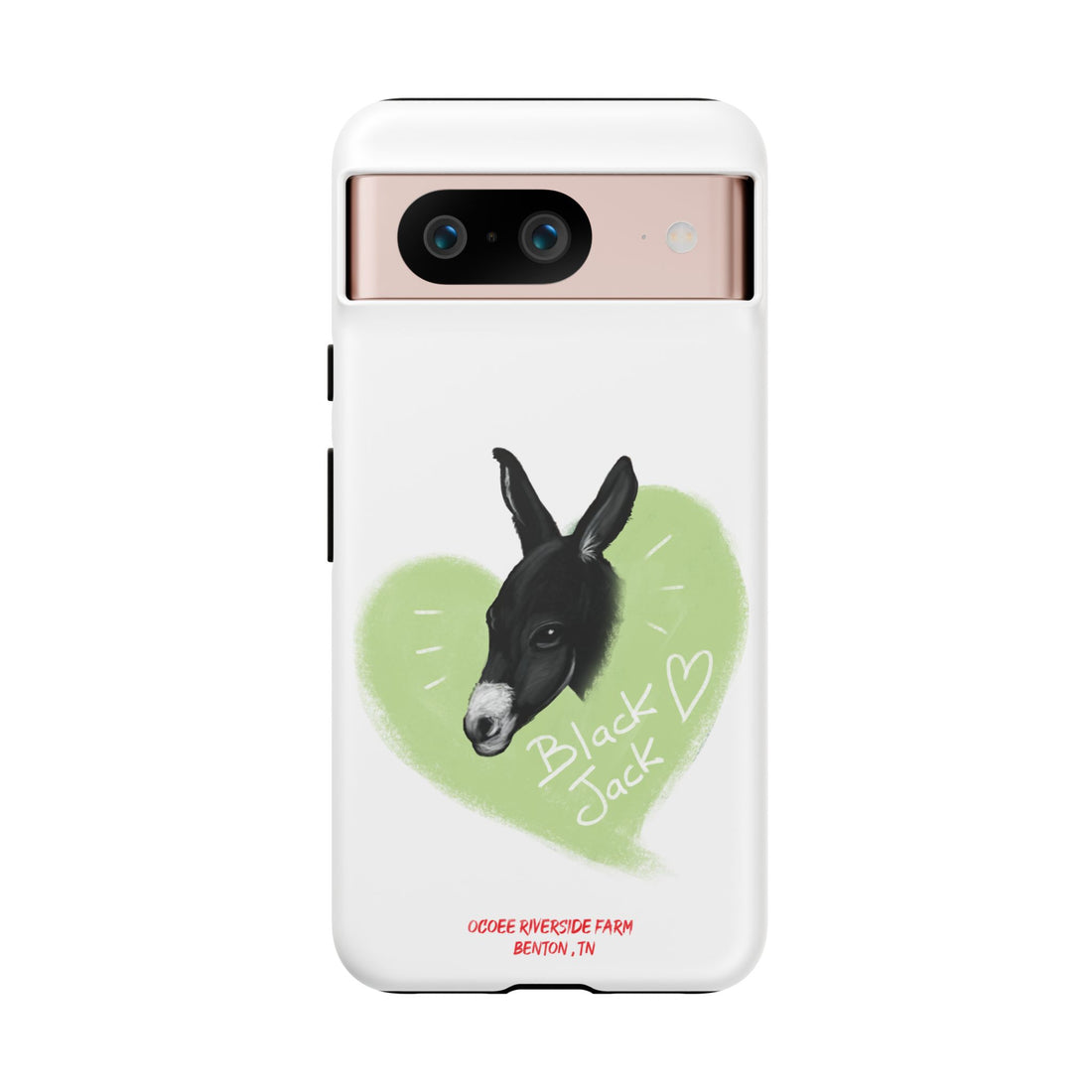 A donkey featuring the words "Black Jack" prominently displayed on its side at Ocoee Riverside Farm Phone Case