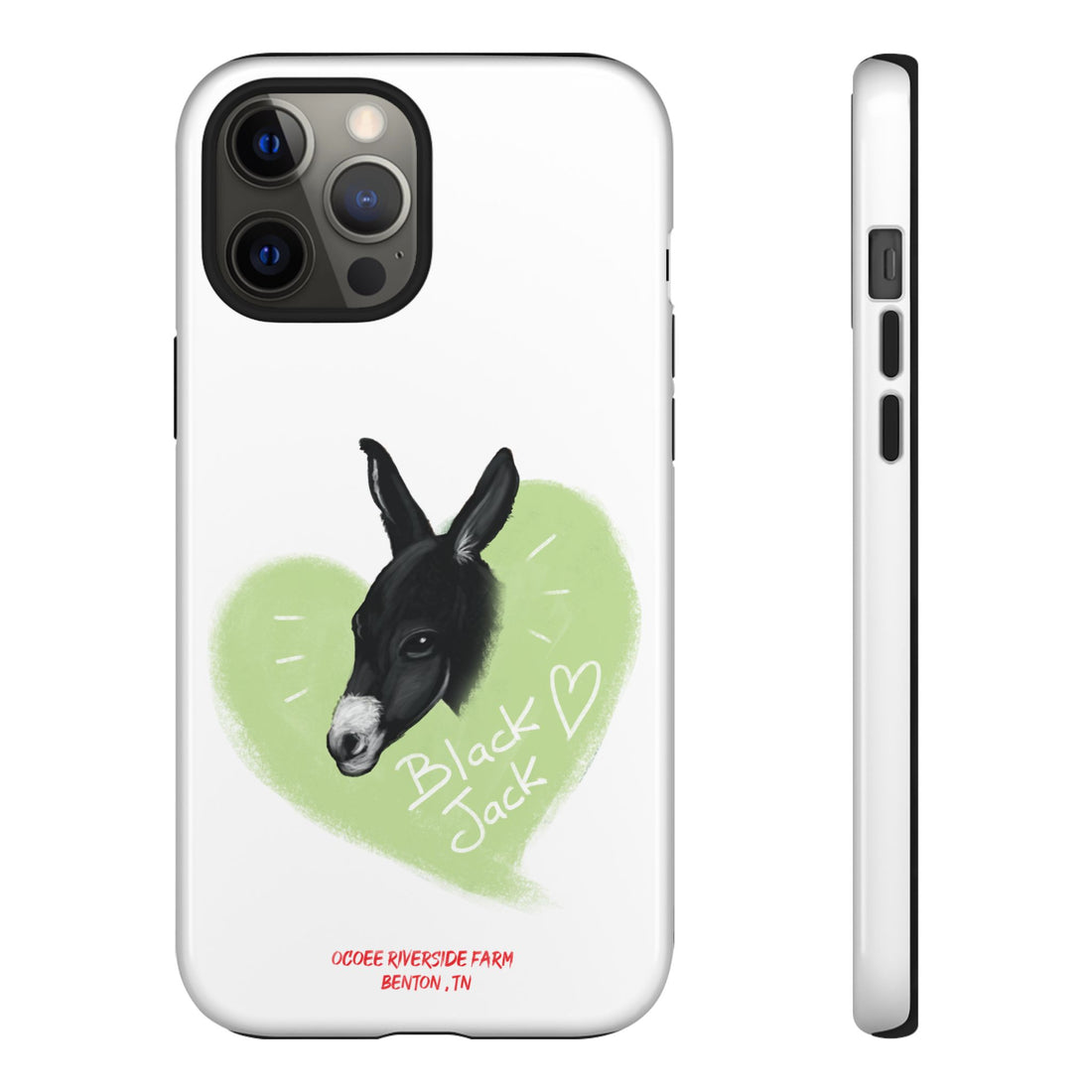 A donkey featuring the words "Black Jack" prominently displayed on its side at Ocoee Riverside Farm Phone Case