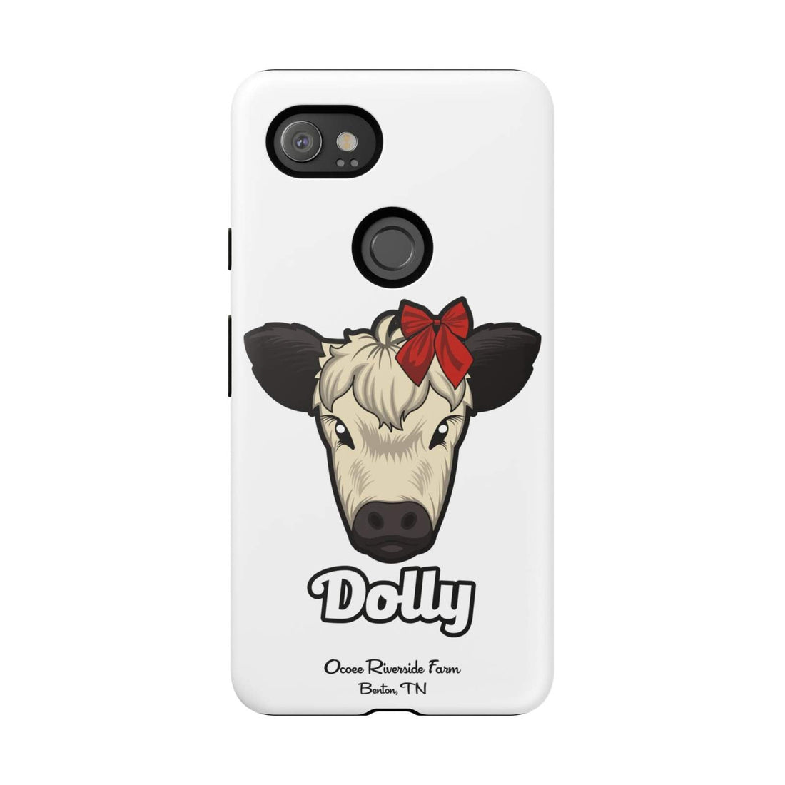 Farmhouse Chic Phone Case featuring Dolly the cow with red bow, durable protective and stylish design