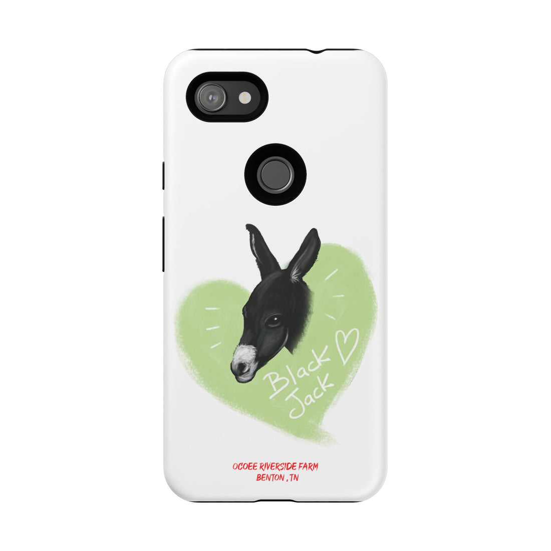 A donkey featuring the words "Black Jack" prominently displayed on its side at Ocoee Riverside Farm Phone Case