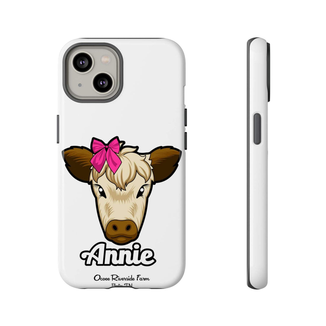 Cute cow phone case with red bow, vibrant farmhouse design, perfect farm animal lover gift.