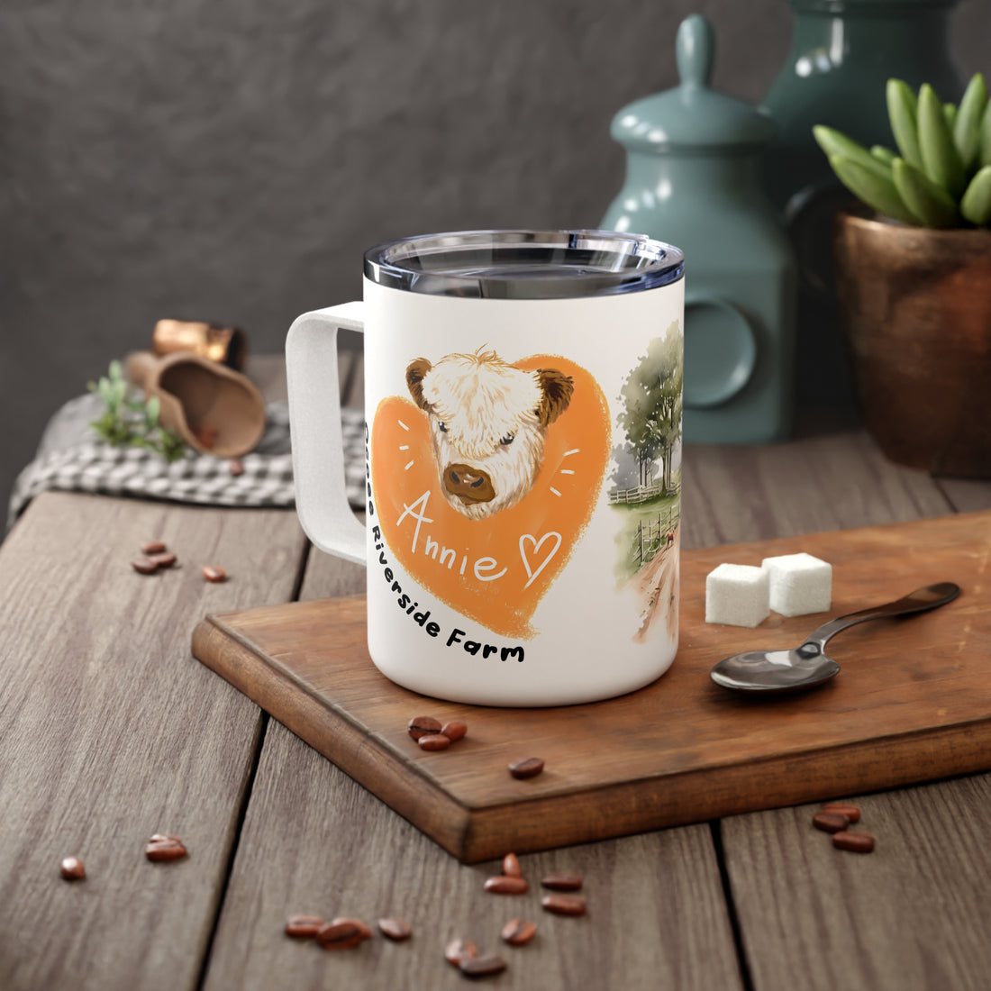 Rustic Farmhouse Insulated Coffee Mug - 10oz with Whimsical Artwork