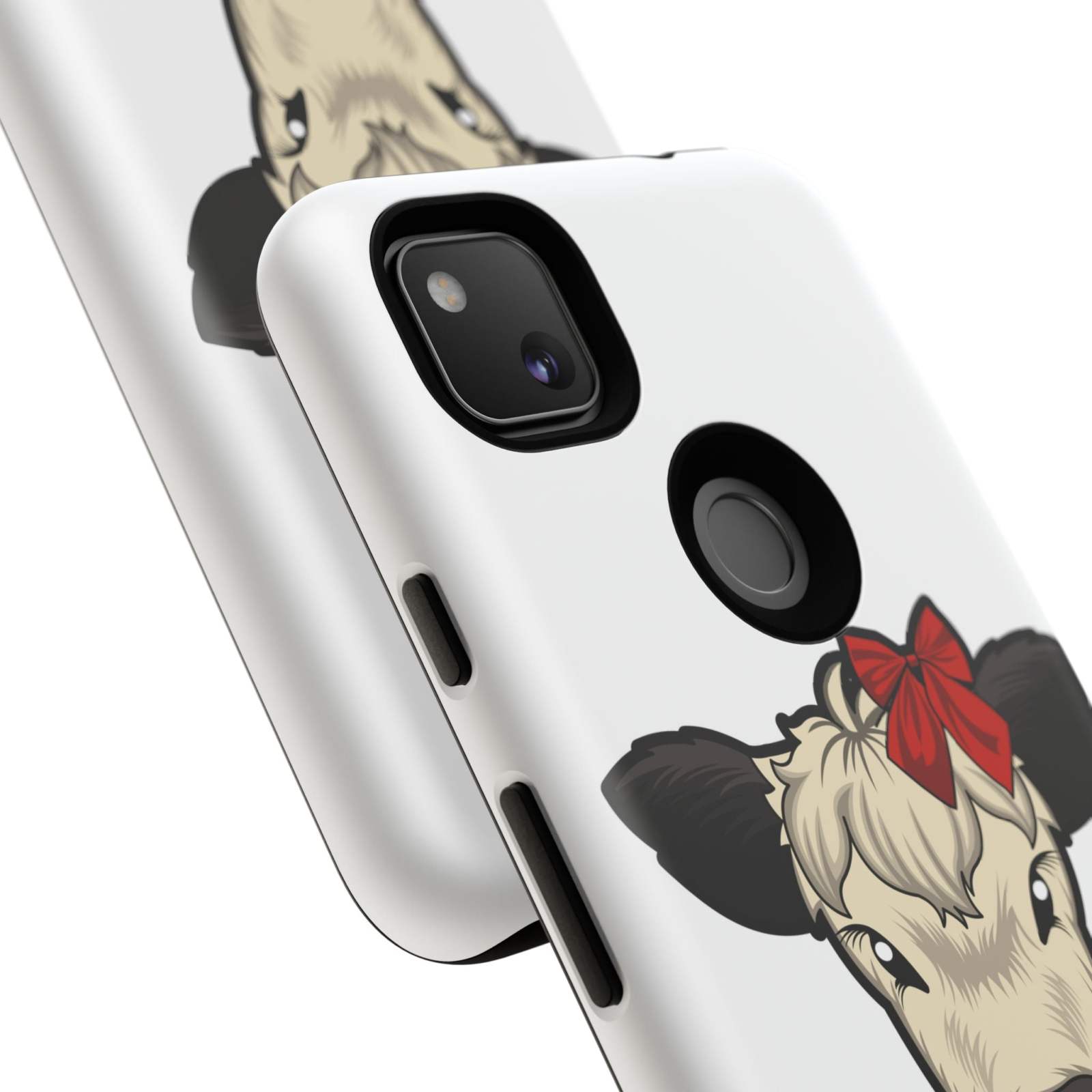 Farmhouse Chic Phone Case with Dolly the Cow and Red Bow Design, Rustic Protection Accessory