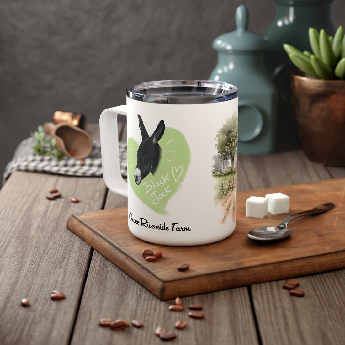 Rustic Farmhouse Insulated Coffee Mug - 10oz with Whimsical Artwork